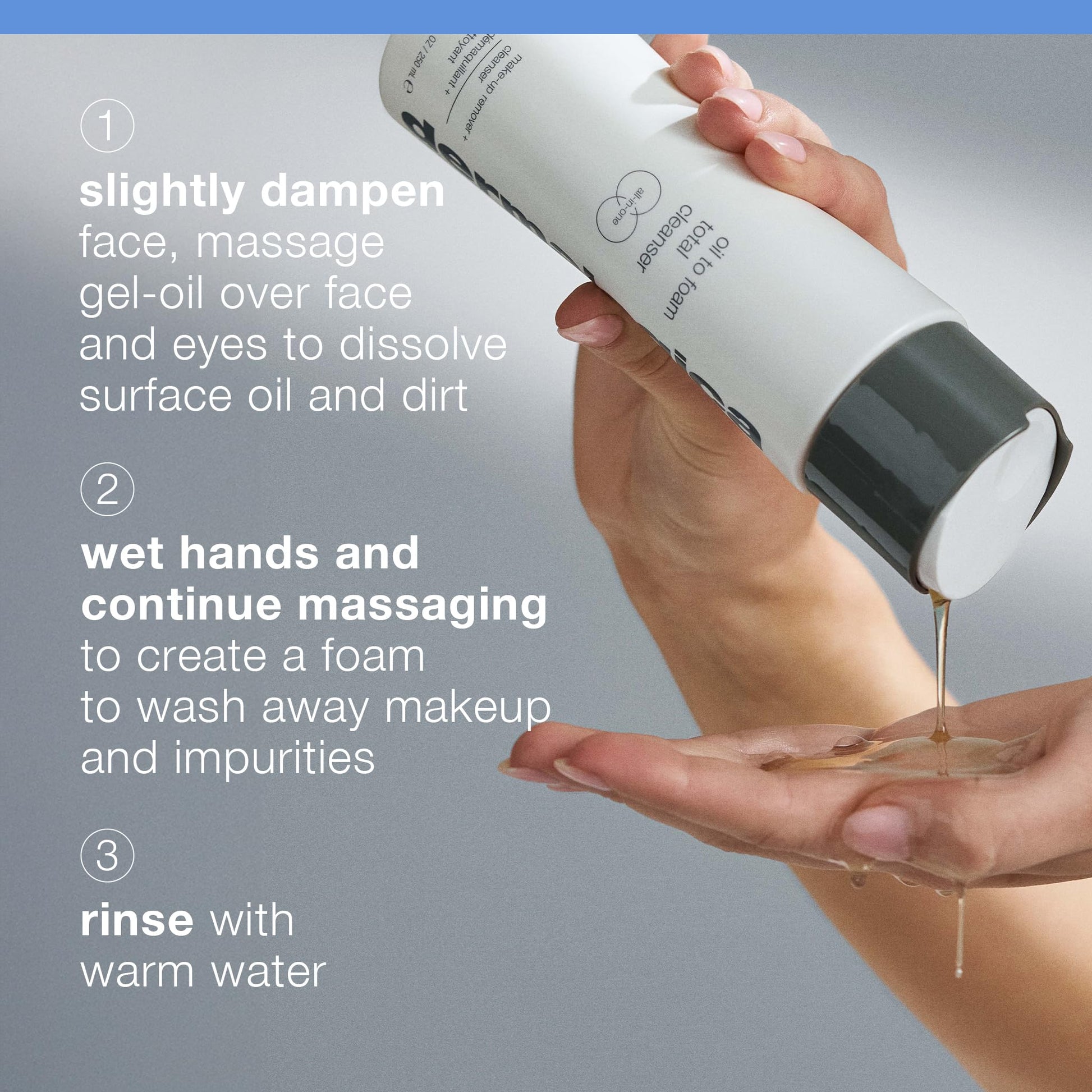 Light Slate Gray Dermalogica Oil To Foam Total Cleanser for face - Removes make-up, sunscreen, and debris while cleansing skin in one step for ultra-clean, healthy-looking skin, 8.4 fl oz