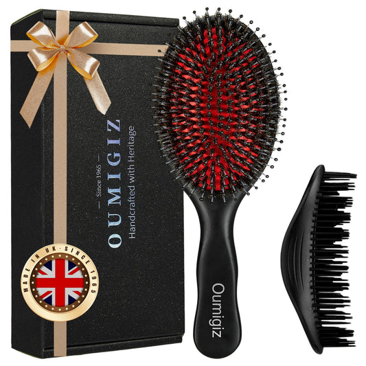 White Smoke OUMIGIZ Boar Bristle Hair Brush Since 1965 British Craftsmanship, Handmade Natural Wood Slick Back Hairbrush, Soft Bristles Gentle Detangling Smoothing Women Men Kids Long Curly Thick,Thin, Fine Hair