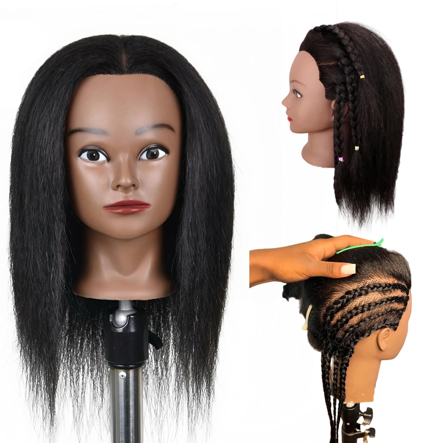 White Smoke 16" Braiding Mannequin Head with Hair, Cosmetology Manicans Full Head Real Hair - Cute Doll Head for Hair Styling Kids Practice Braiding Hair