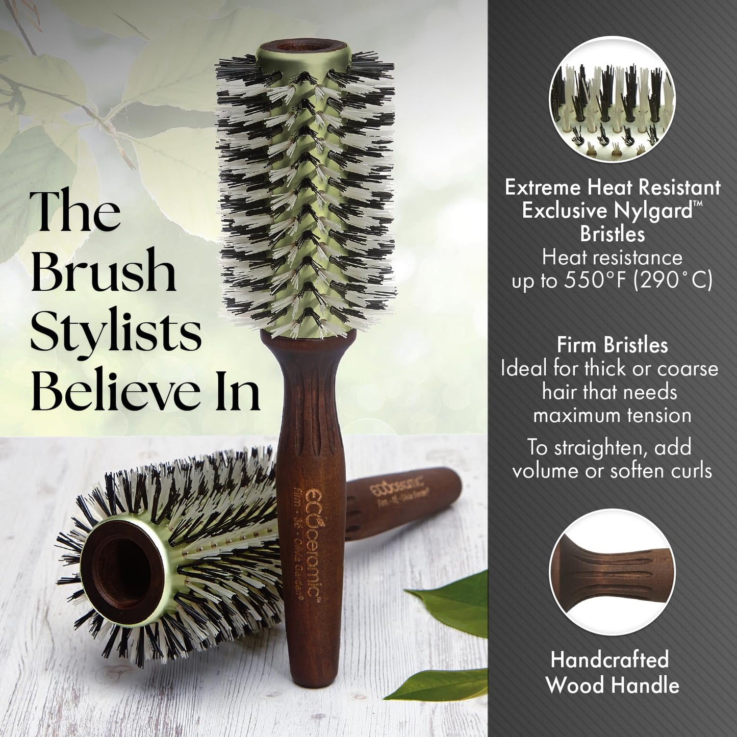 Dim Gray Olivia Garden Ecoceramic Firm Bristles Round Thermal Hair Brush (1 3/4")