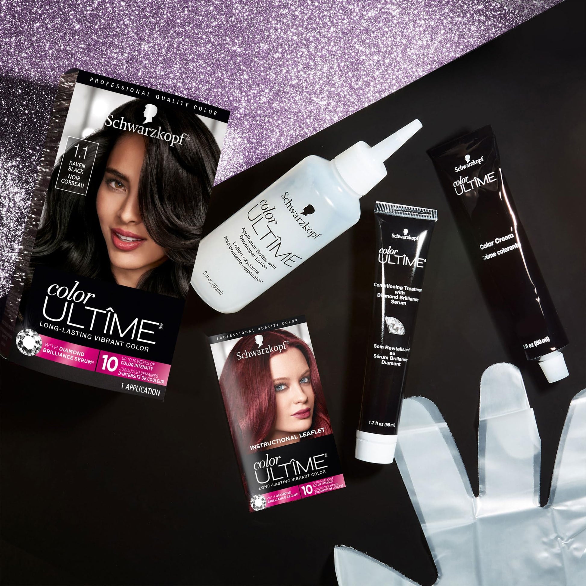 Black Schwarzkopf Color Ultime 1.1 Raven Black Hair Dye, Permanent Intense Black with Diamond Brilliance, Fade-Resistant, Covers Grays, All Hair Textures