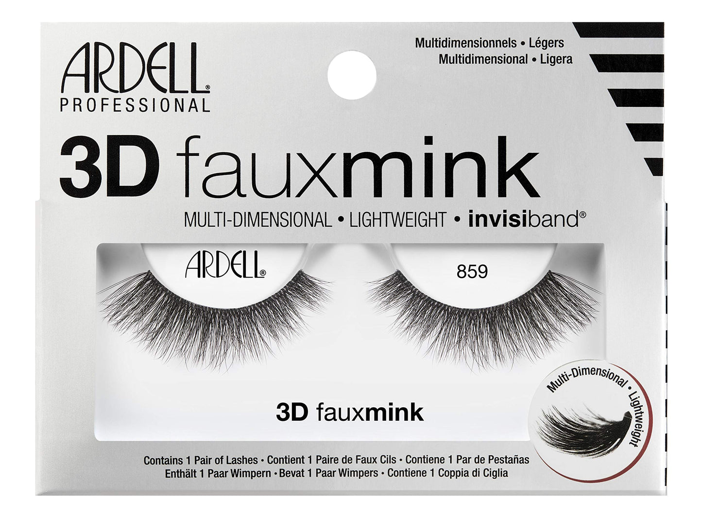 Light Gray Ardell Faux Mink Luxuriously Lightweight With Invisiband 3D #859 (Pack of 3)