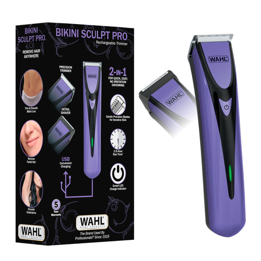 White Smoke Wahl Bikini Sculpt Pro 2 in 1 USB Rechargeable Lithium-Ion Electric Shaver and Bikini Trimmer for Women - Face, Legs, Underarm, & Pubic Hair Removal Device - Model 3026004