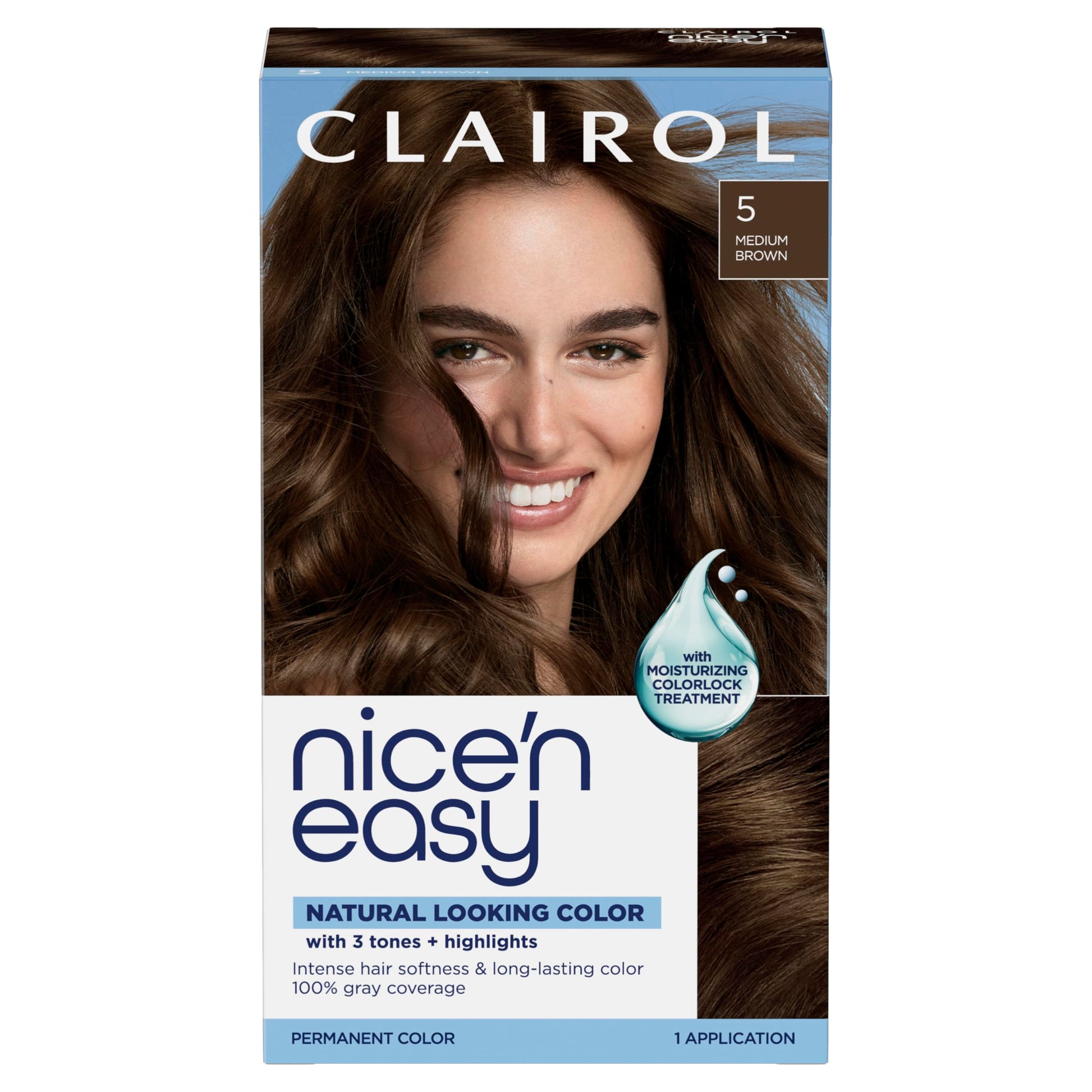 Black Clairol Nice'n Easy Permanent Hair Dye, 5 Medium Brown Hair Color, Pack of 1 - Packaging May Vary