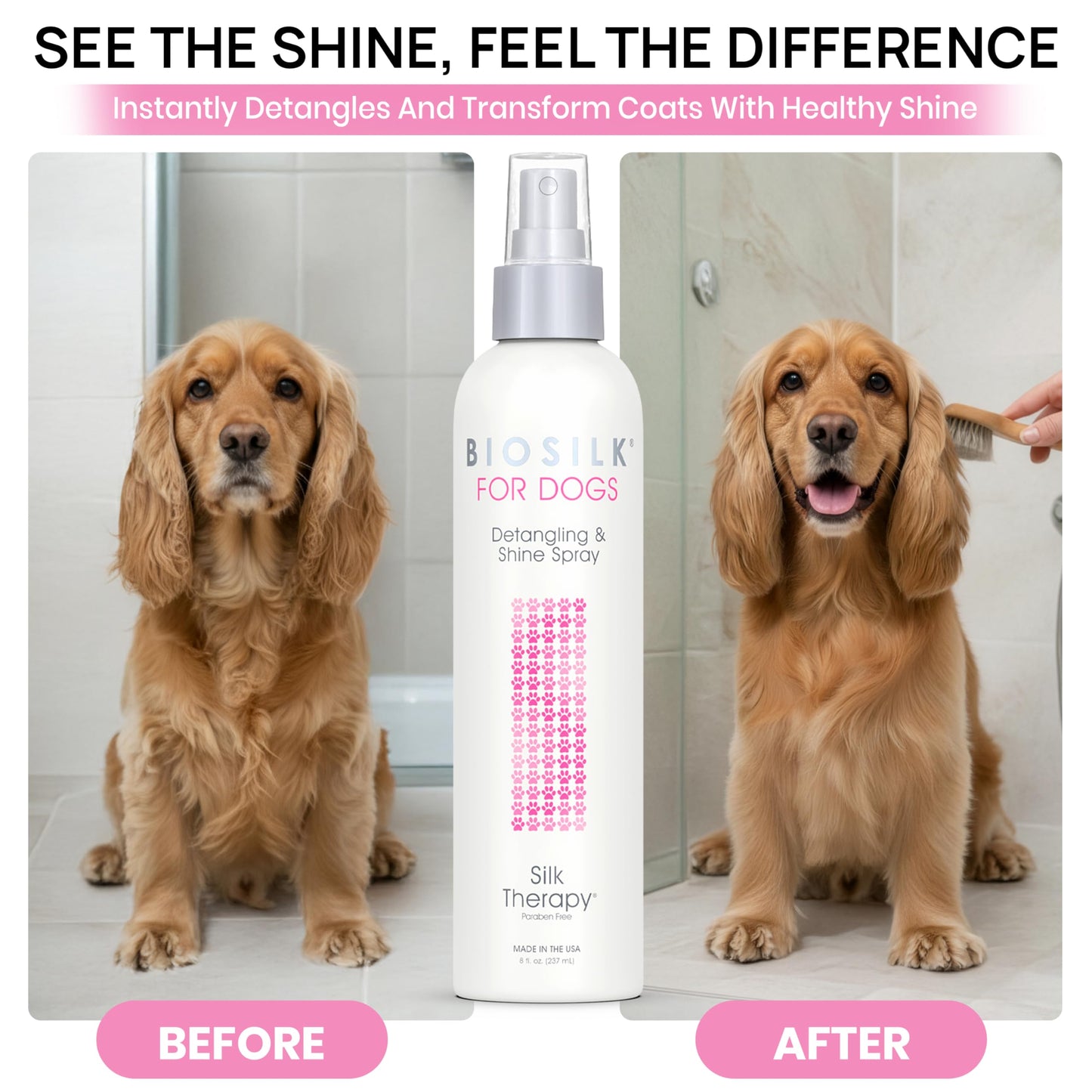 White Smoke BioSilk for Dogs Silk Therapy Detangling Plus Shine Protecting Mist for Dogs