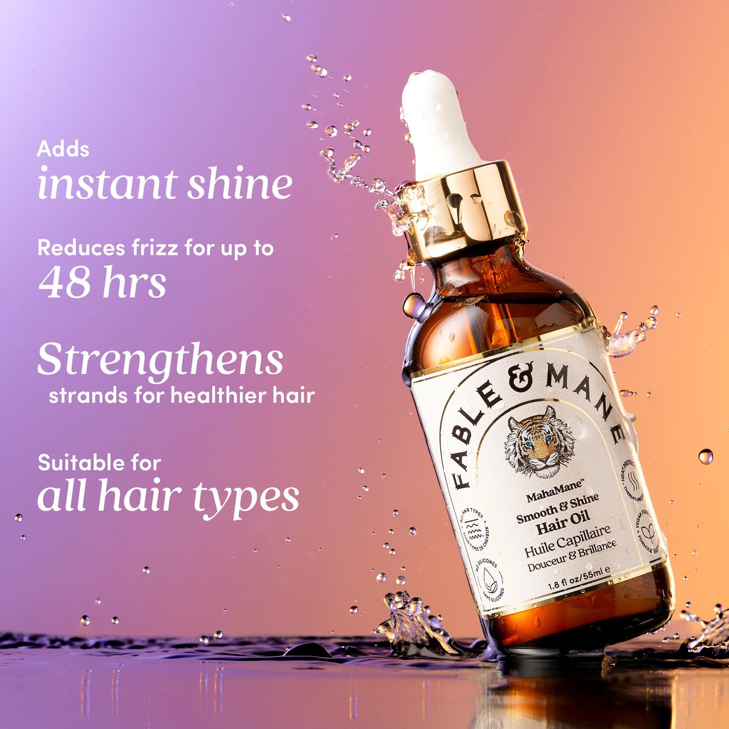 Light Salmon Fable and Mane MahaMane Smooth & Shine Hair Serum - Protective Oil Treatment for Dry, Damaged Hair. 1.8FL oz