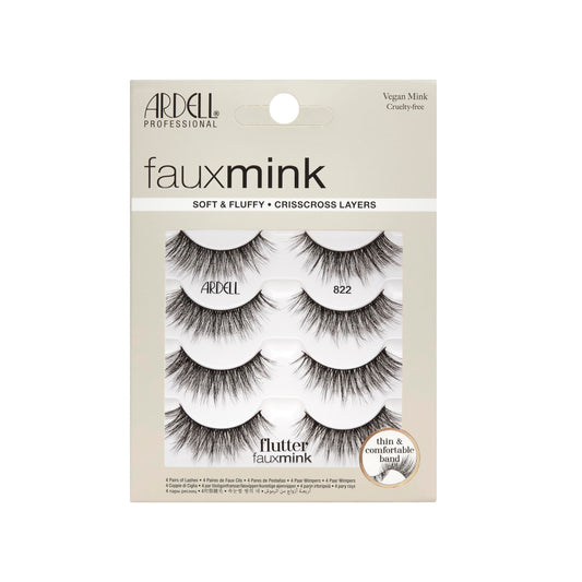 Light Gray Ardell Faux Mink Lashes Flutter 822 – Soft & Fluffy False Eyelashes, Vegan Mink, Crisscross Layered Strip Lashes with Thin Band, 4 Pairs