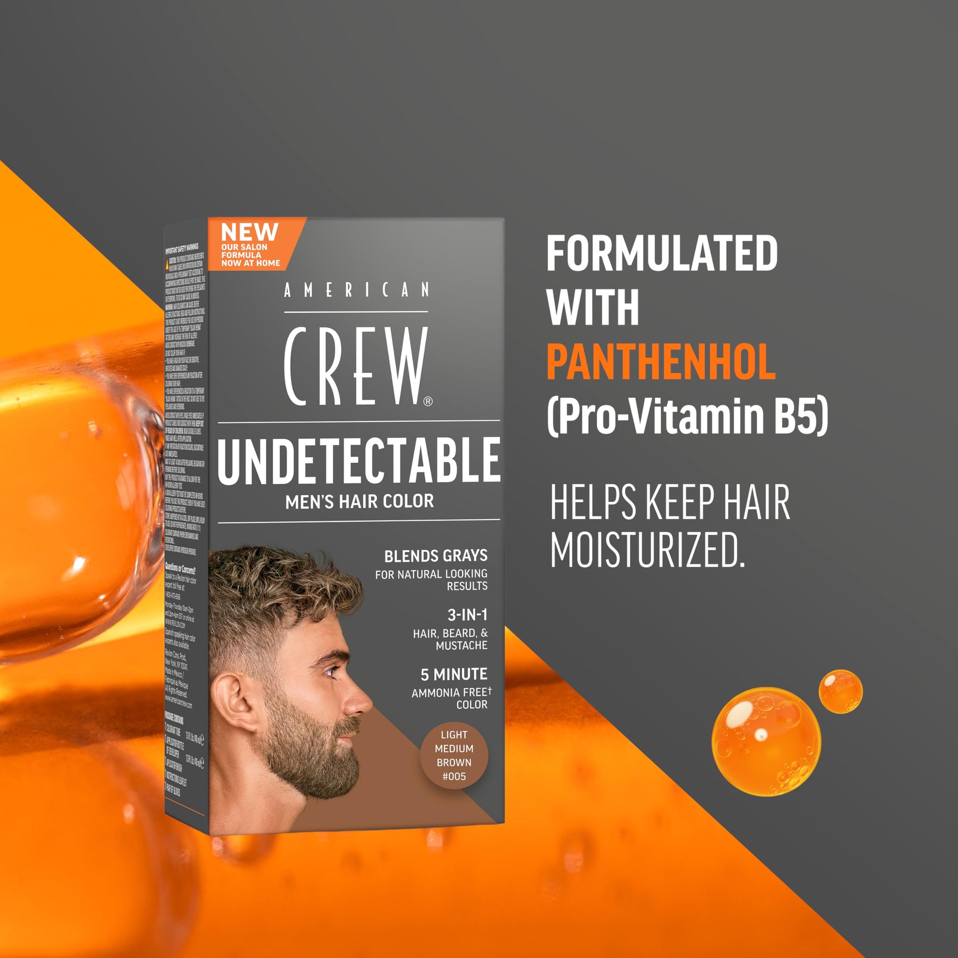 Dim Gray American Crew Undetectable Men's Hair Color |Light Medium Brown Demi-Permanent Hair Dye | Natural-Looking Gray Coverage for Men, 005 Light Medium Brown, 1 pack
