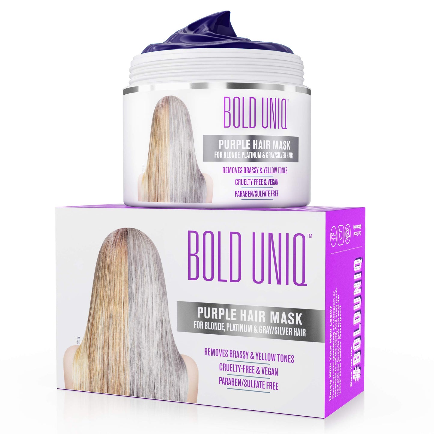 White Smoke Bold Uniq Purple Hair Mask - Toner For Blonde, Platinum, Bleached, Silver, Gray, Ash & Brassy Hair - Remove Yellow Tones & Condition Dry, Damaged Hair - Cruelty Free & Vegan - 6.76oz