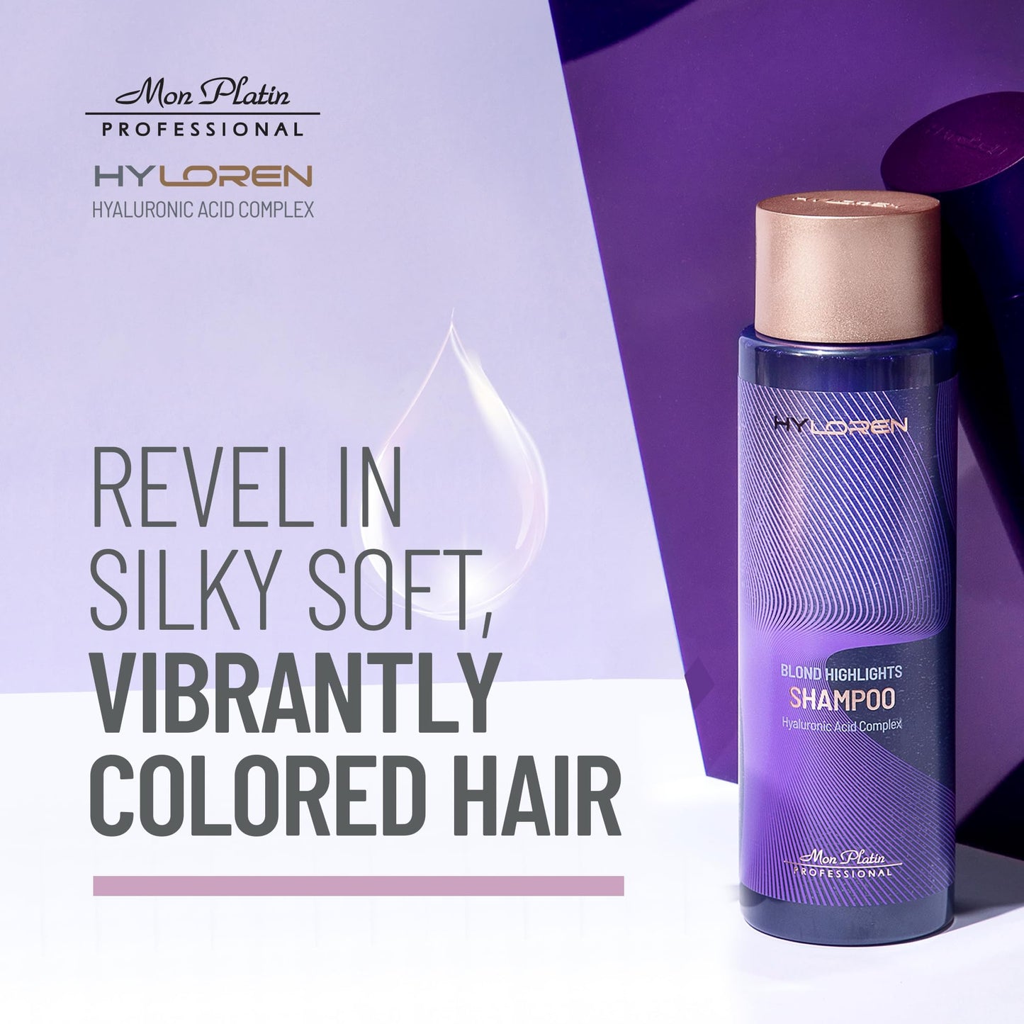 White Smoke Mon Platin Professional HYLOREN Blond Hair Shampoo with Hyaluronic Acid for Blond & Highlighted Hair, Shampoo for Blond Hair, SLS/SLES Free, Moisturizing Shampoo, Purple Shampoo, 500ml