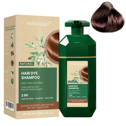 White Smoke SHIHUANUO Hair Dye Shampoo 3 in 1 for Gray Hair Coverage, Herbal Ingredients Natural Shampoo Hair Dye for Women & Men/PDD-Free 520m（Brown）