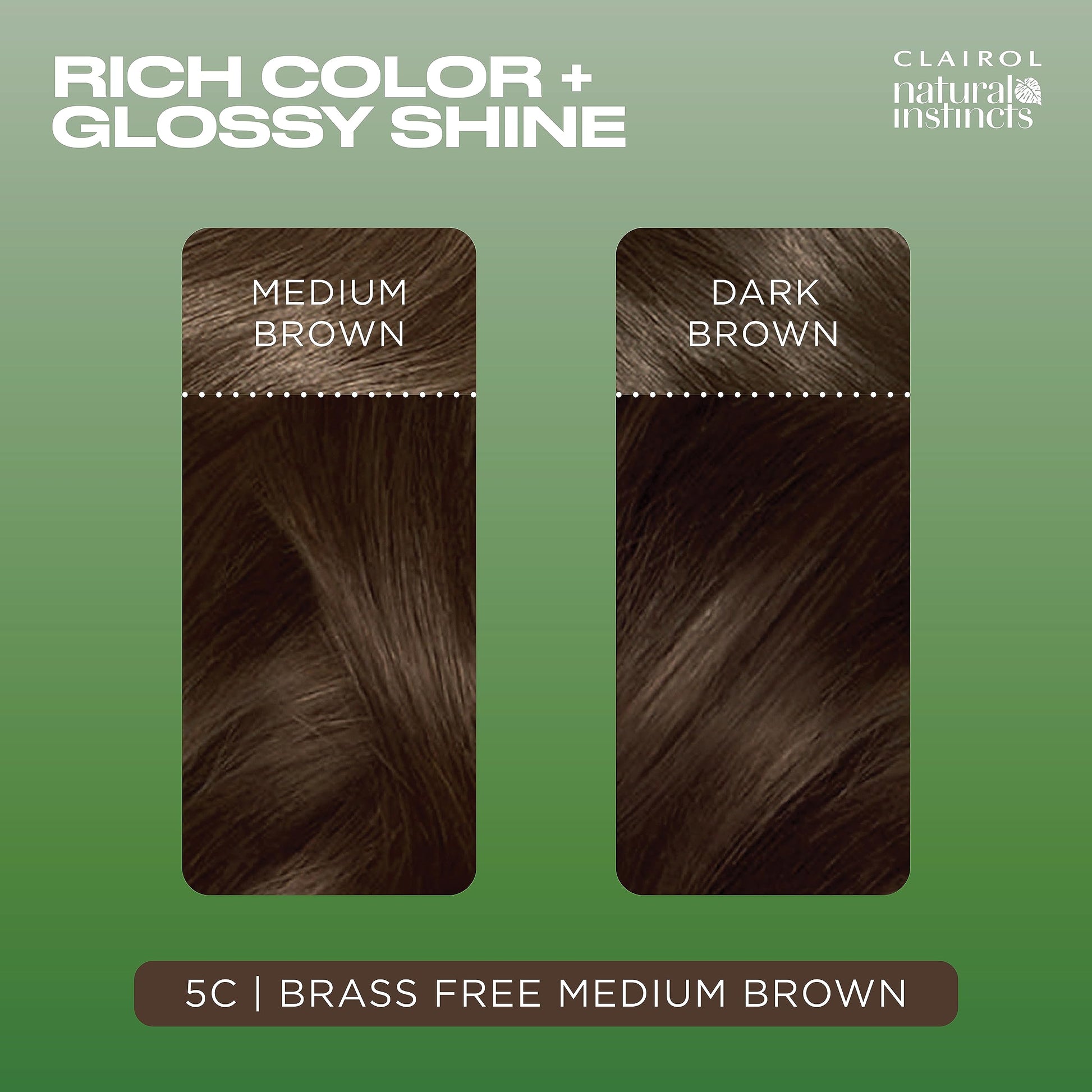 Black Clairol Natural Instincts Demi-Permanent Hair Dye, 5C Brass Free Medium Brown Hair Color, Pack of 3