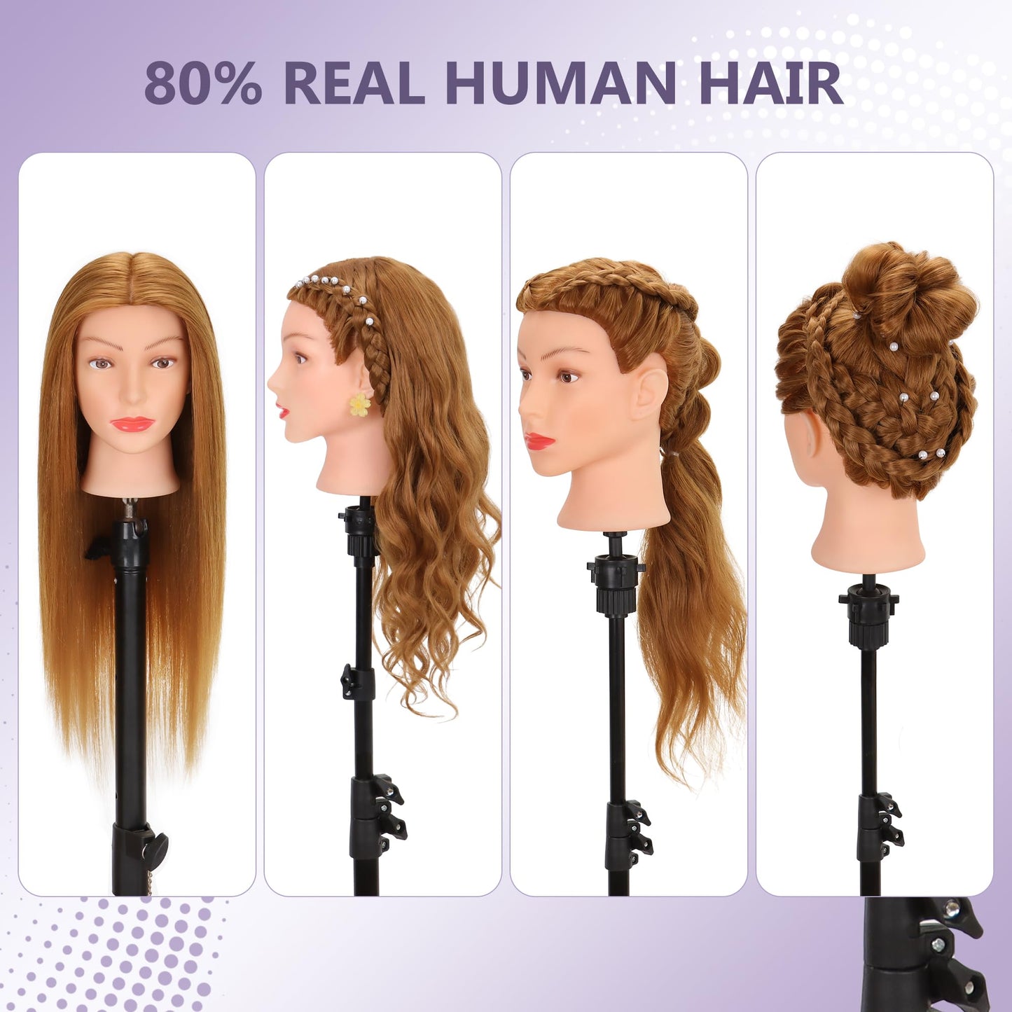 White Smoke Mannequin Head Human Hair 80% Real Hair Cosmetology Mannequin Head for Braiding Styling Cutting 26-28” Doll Head with Clamp Tools (Blonde)