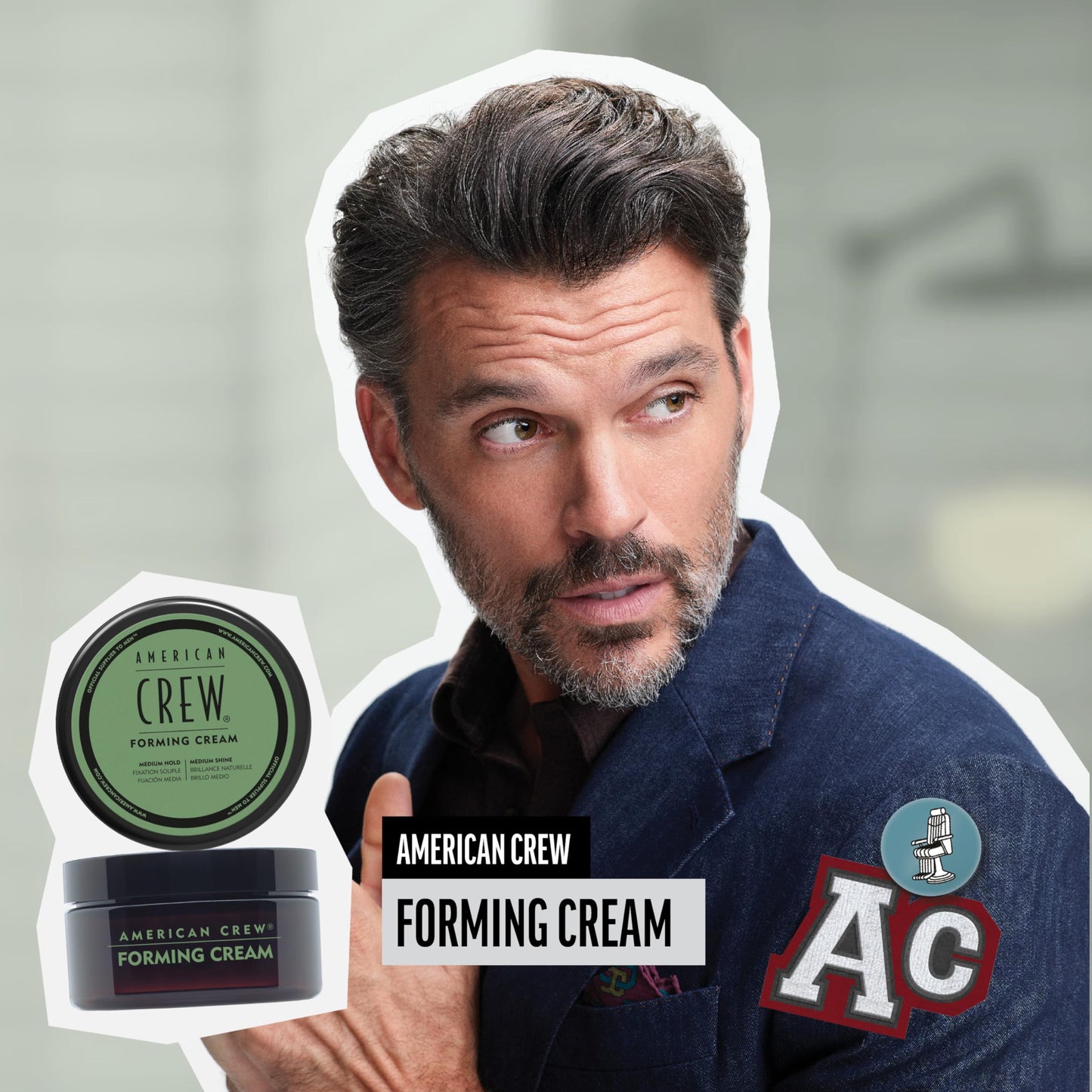 Gray American Crew Men's Hair Forming Cream, Like Hair Gel with Medium Hold & Medium Shine, 3 oz