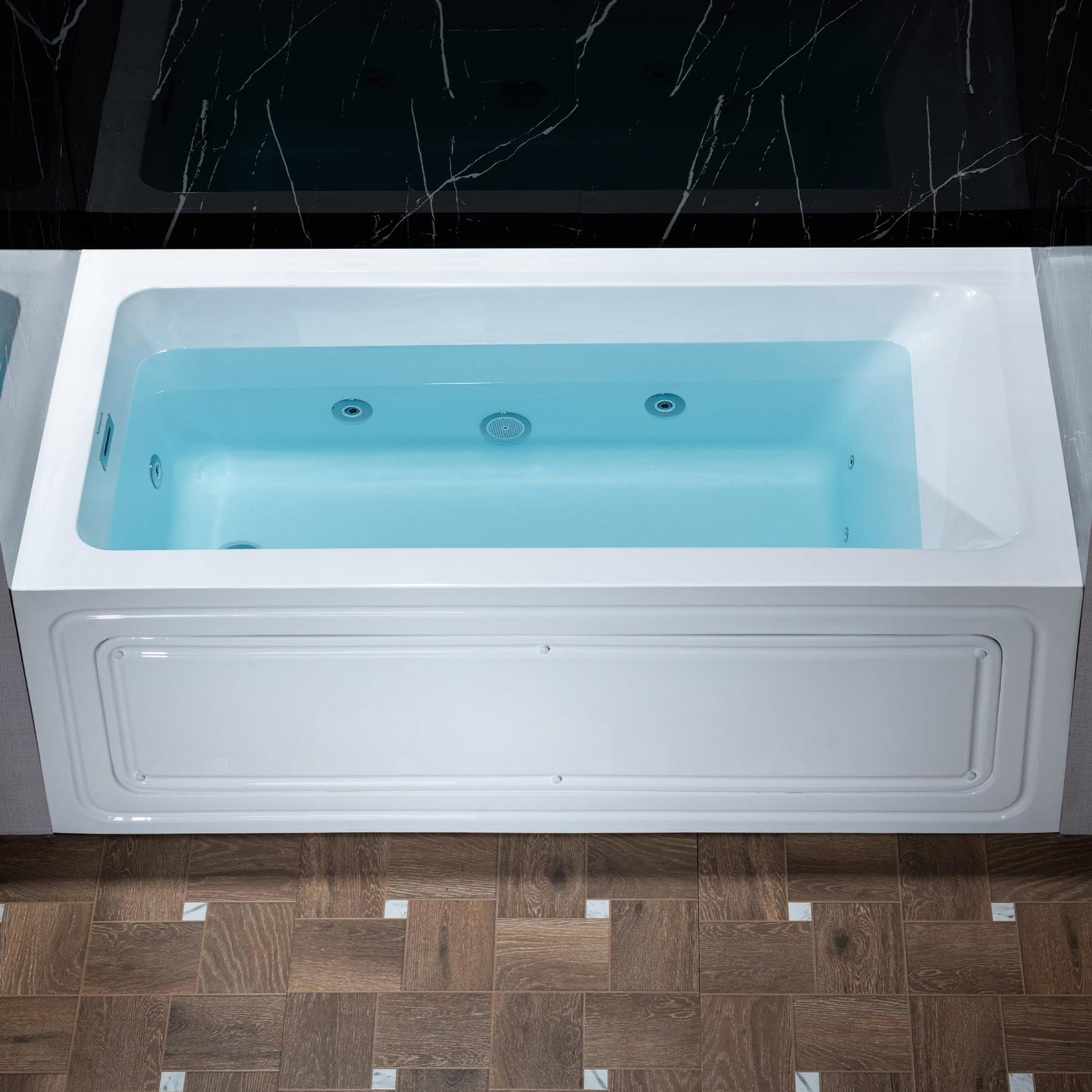 Black WOODBRIDGE 60" x 32" Alcove Acrylic Rectangular Whirlpool Heated Jetted Tub in White with Left Drain, Polished Chrome Finish Trim and Drain Kit Included, BS429-L-CH01