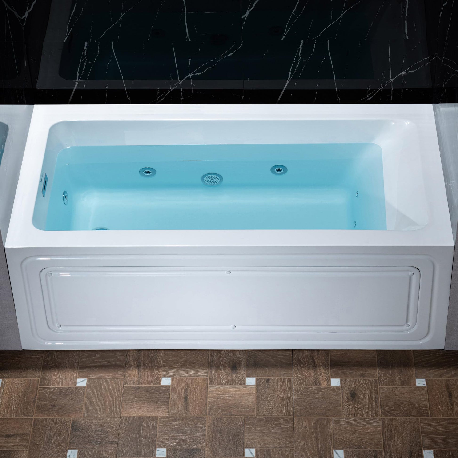 Black WOODBRIDGE 60" x 32" Alcove Acrylic Rectangular Whirlpool Heated Jetted Tub in White with Left Drain, Polished Chrome Finish Trim and Drain Kit Included, BS429-L-CH01