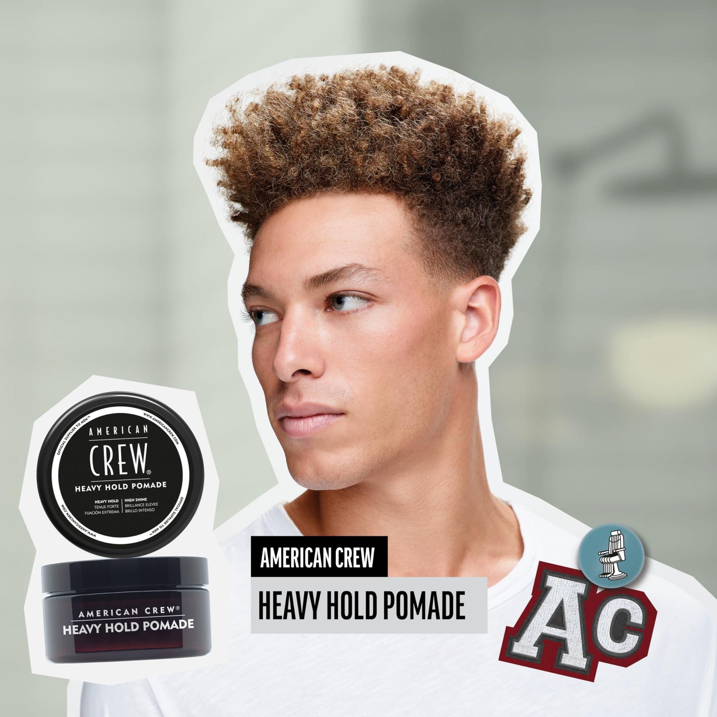 Gray American Crew Men's Hair Pomade, Like Styling Gel with Heavy Hold & High Shine, 3 oz
