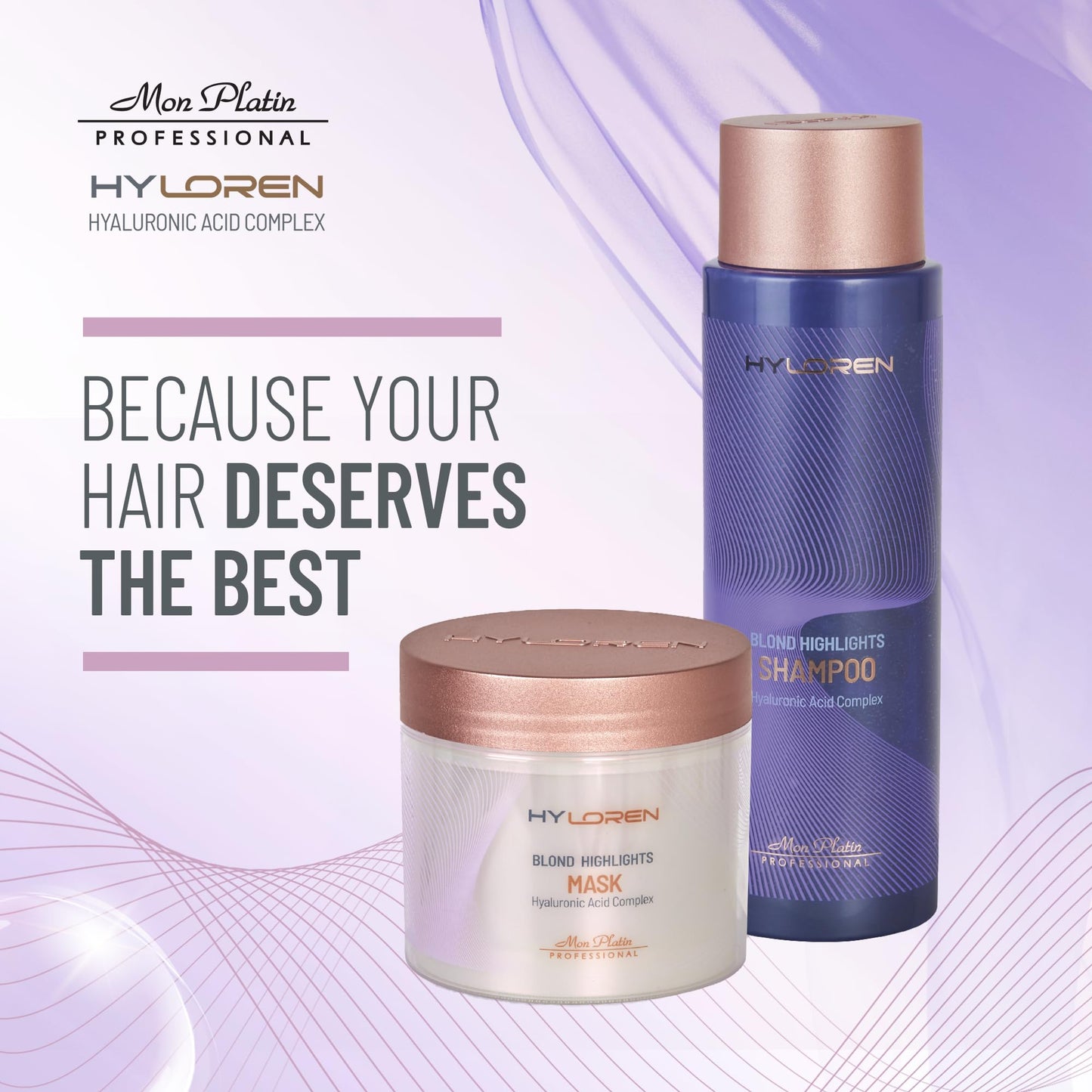 Lavender Blush Mon Platin Professional HYLOREN Blond Hair Shampoo with Hyaluronic Acid for Blond & Highlighted Hair, Shampoo for Blond Hair, SLS/SLES Free, Moisturizing Shampoo, Purple Shampoo, 500ml