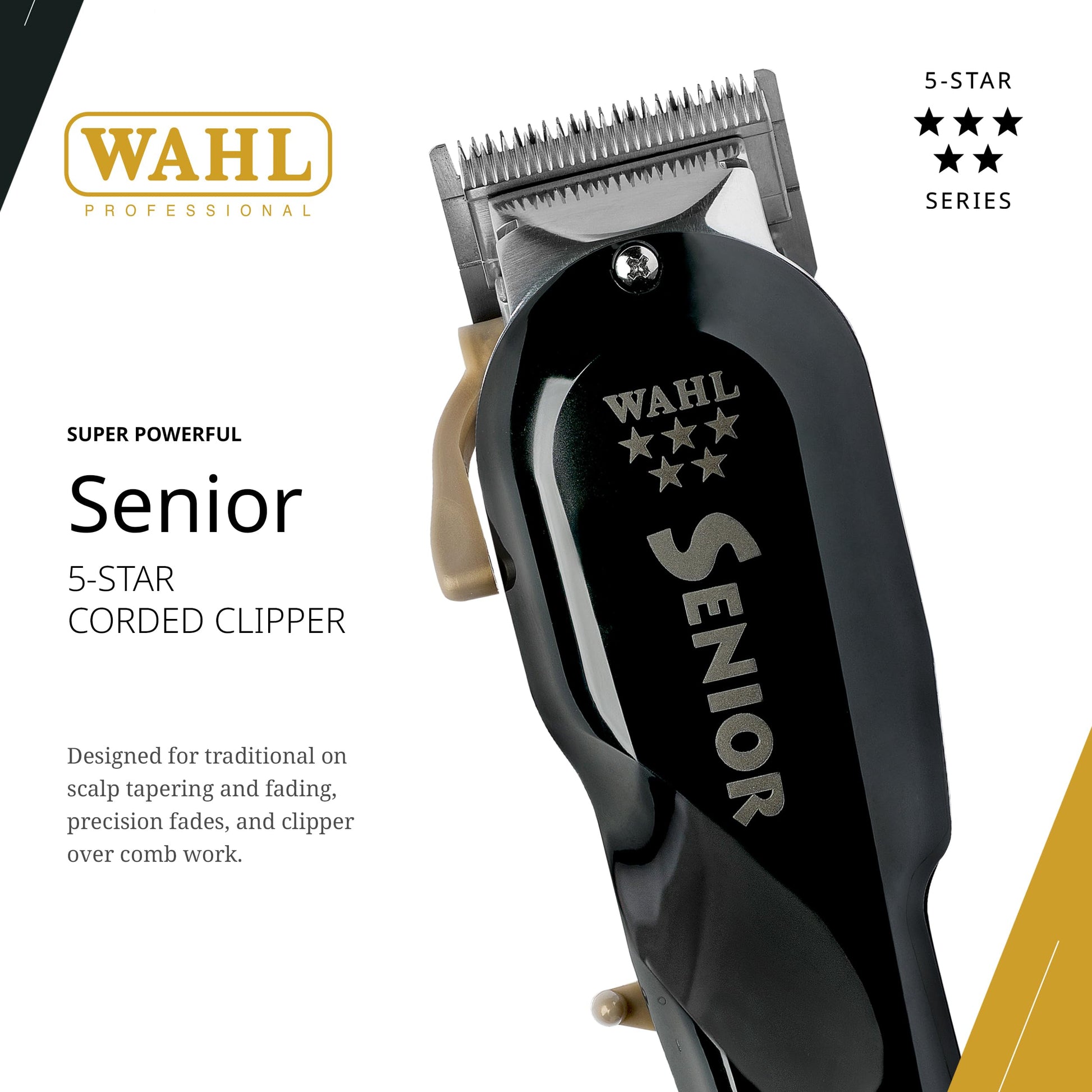 White Smoke Wahl Professional 5 Star Senior Clipper, V9000 Motor, Adjustable Taper Lever, Includes 3 Cutting Guides