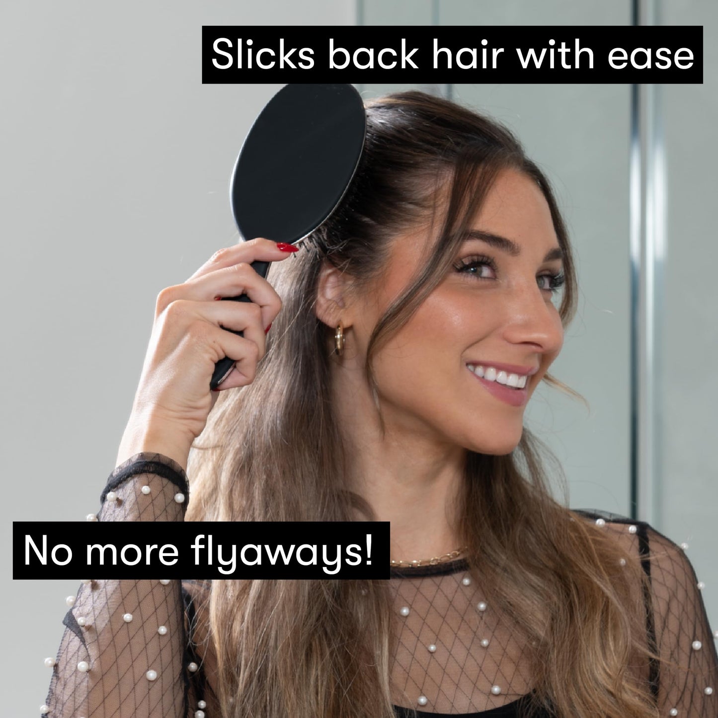 Gray FRAMAR Soft Boar Bristle Hair Brush For Women – Boars Hair Brush For Women, Boar Brush For Fine Hair, Hairbrush For Fine Hair, Soft Bristle Brush For Slick Back, Volume and Shine - Black