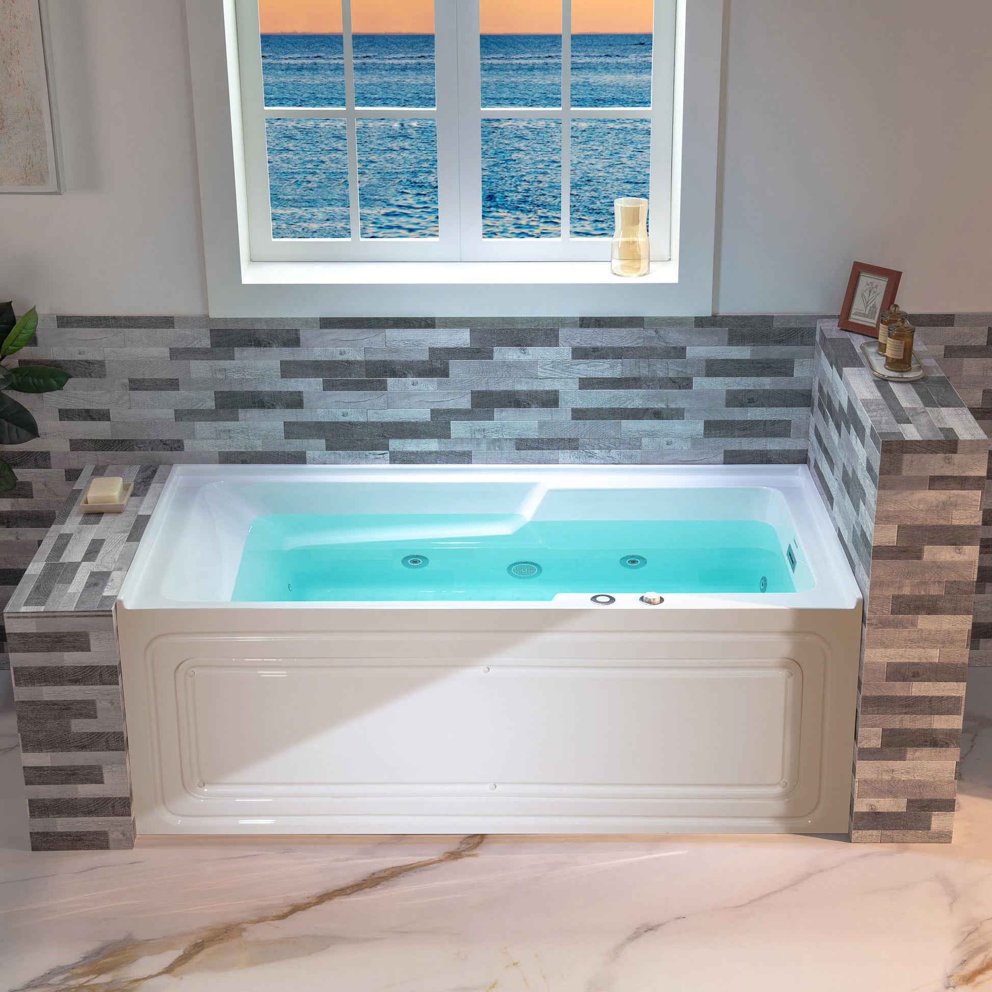 Dark Gray WOODBRIDGE 60" Alcove Acrylic Rectangular Whirlpool Heated Jetted Tub in White with Right Drain, Chrome pop-up Drain Included BS6030R