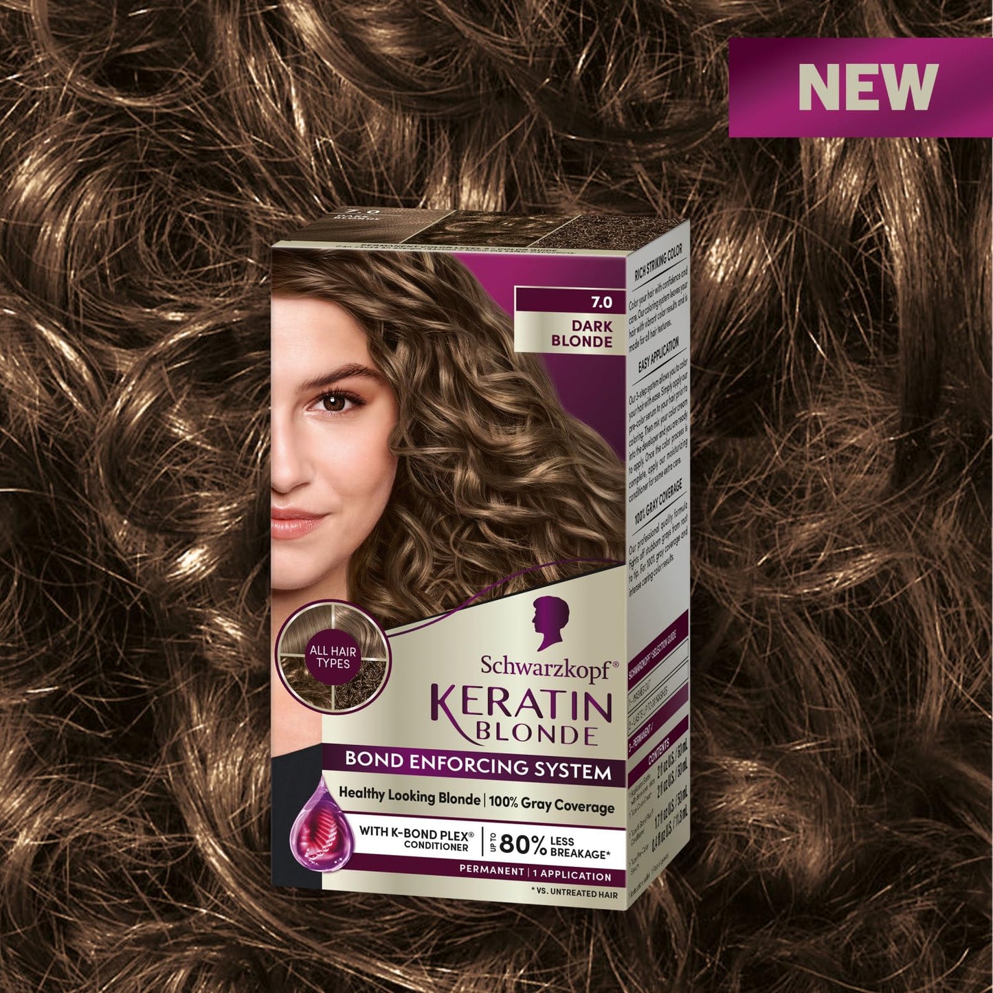 Dark Slate Gray Schwarzkopf Keratin Blonde Hair Dye, 7.0 Dark Blonde, Professional Quality Permanent Hair Color, Bond Enforcing System Helps Prevent Breakage* Pre-Color Serum & Conditioner Included