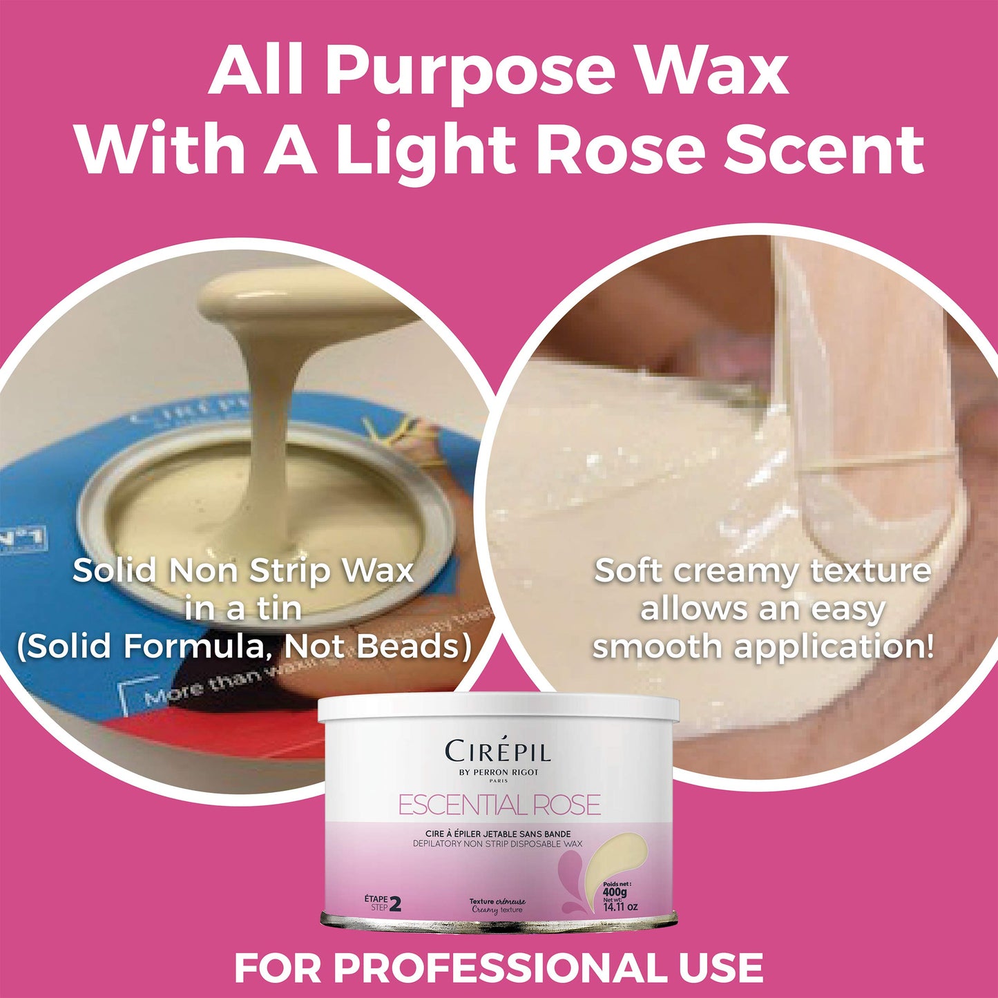 Violet Red Cirepil - Escential Rose - 400g / 14.11 oz Hard Wax Tin - Creamy Stripless Wax for Sensitive Areas - Effective on Short & Shaved Hair - Professional Body & Bikini Depilatory Refill