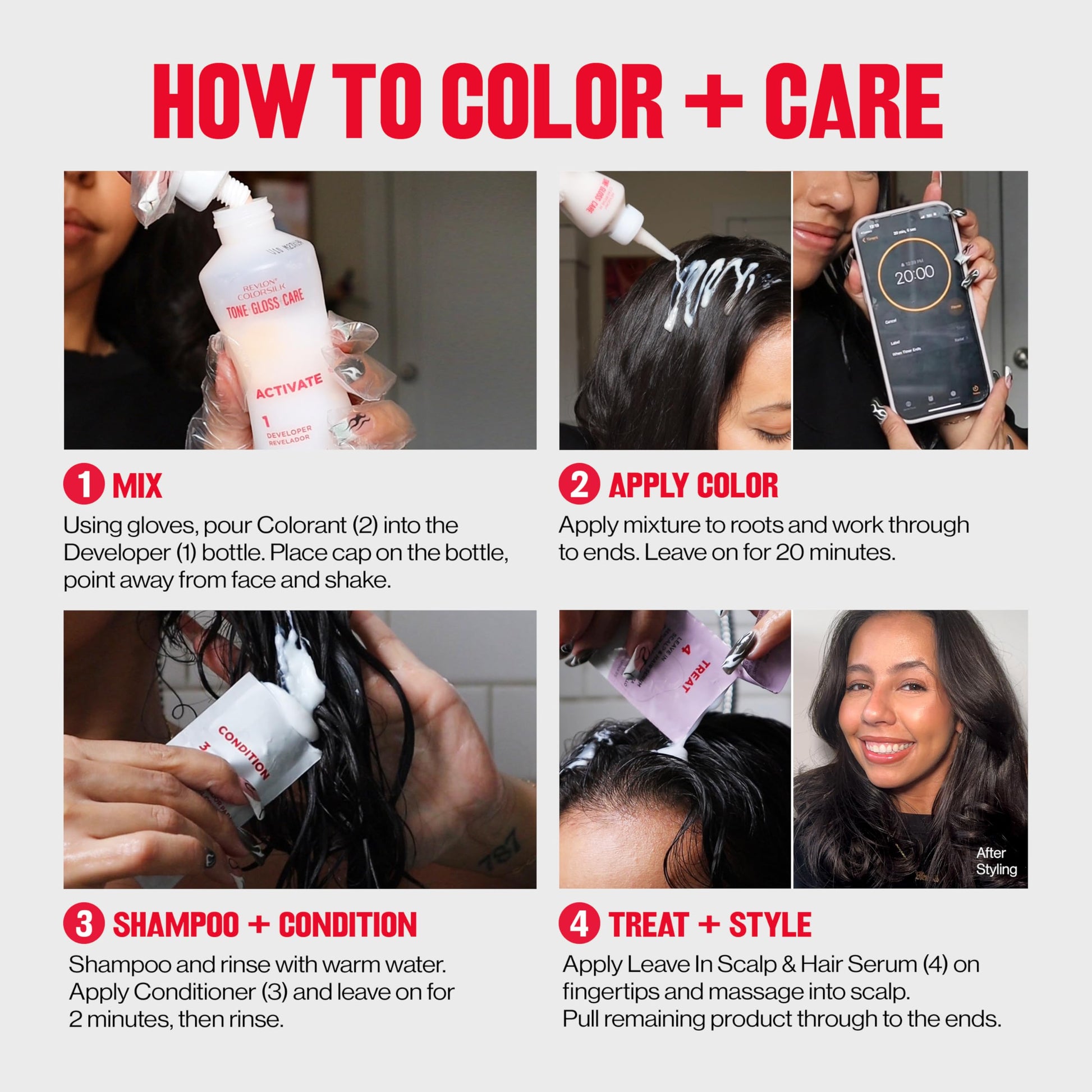Lavender Revlon ColorSilk Tone + Gloss + Care Demi Permanent Hair Color, Dye Kit with Leave-In Scalp and Haircare Serum, 2x Shinier, 4x Stronger, 6 Light Brown, 4.5 fl oz