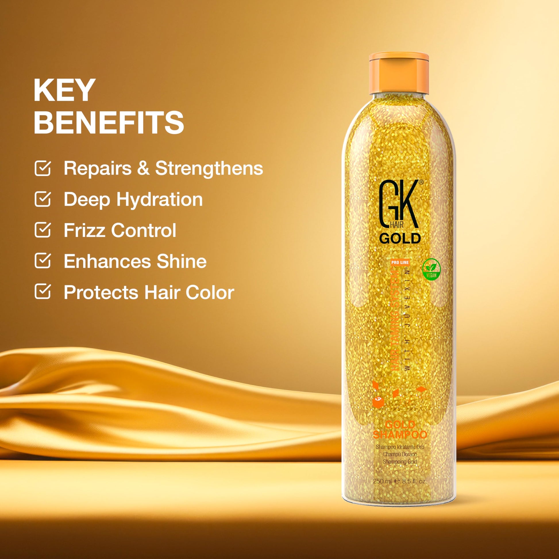 Wheat GK HAIR Gold Shampoo 8.5 Oz Hydrating Hair Cleanser with Aloe Vera and Shea Butter for Dry Damaged Hair Frizz Control Smooth Soft Shine Wild Orchid Fragrance