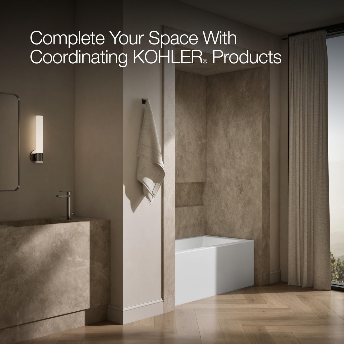 Dark Olive Green Kohler 20201-LA-0 Underscore® 60" x 30" alcove bath with integral apron, integral flange, and left-hand drain, White