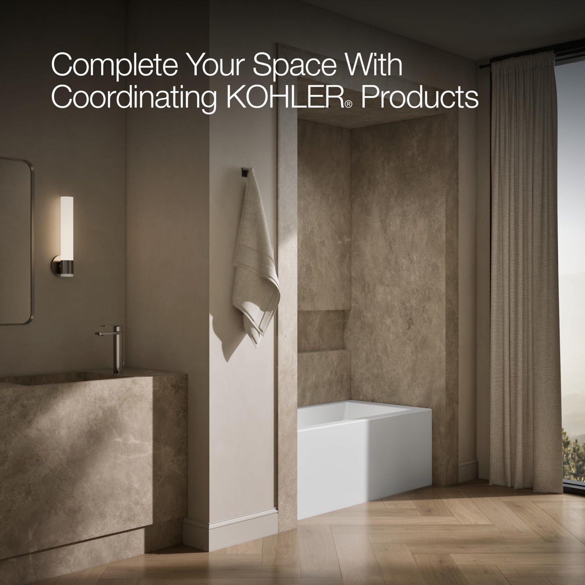 Dark Olive Green Kohler 20201-LA-0 Underscore® 60" x 30" alcove bath with integral apron, integral flange, and left-hand drain, White