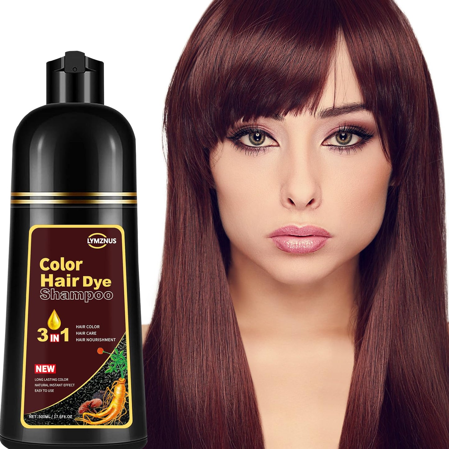 White Smoke Instant Cherry Brown Hair Color Shampoo for Men and Women, Herbal Hair Dye Shampoo 3 in 1, Long lasting & Easy to Use Cherry Brown Hair Shampoo 500ml