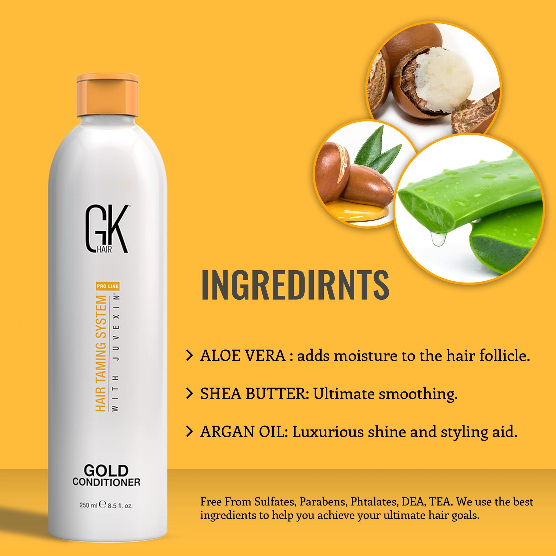 Goldenrod GK HAIR Global Keratin Gold Conditioner (8.5 Fl Oz/250ml) Hair Moisturizing Shine and Protection With Argan Oil, Shea Butter, Natural Oils All Hair Types
