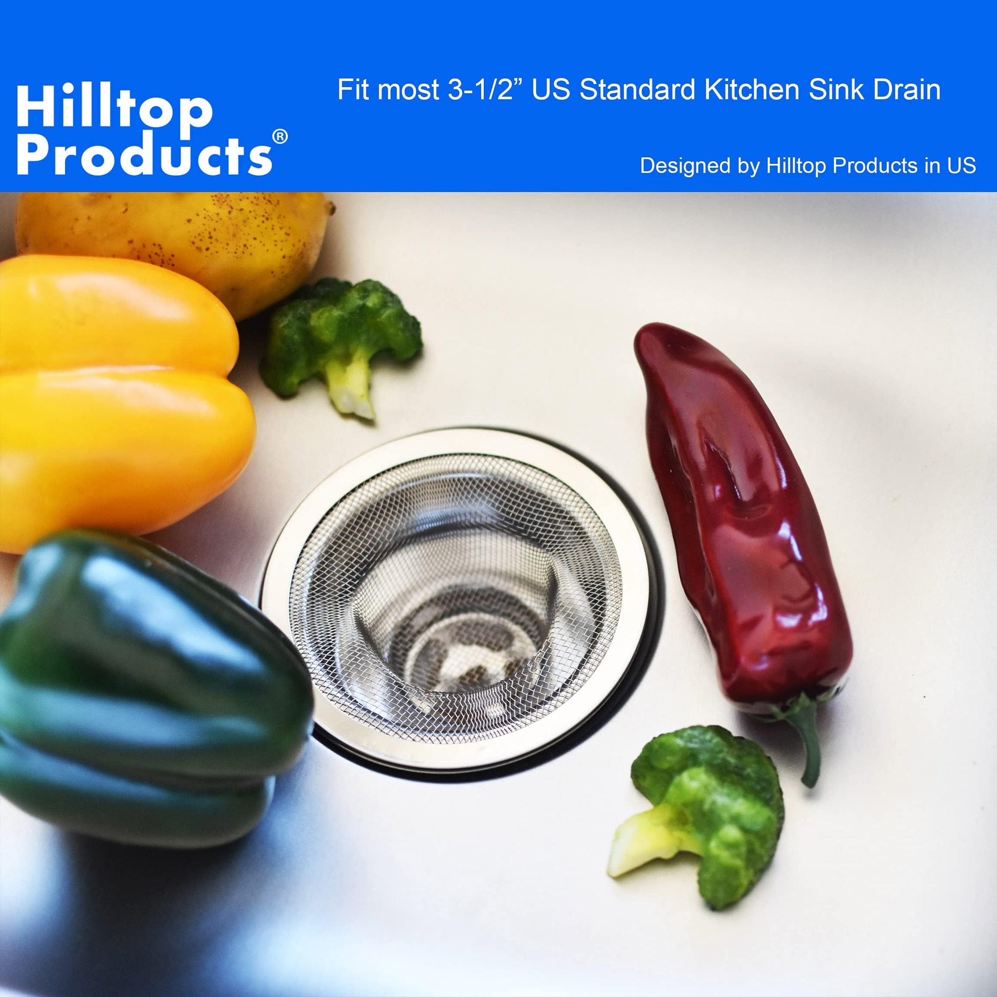 Lavender 2 Pack - 4.5" Top / 3" Mesh Basket - Kitchen Sink Drain Strainer Stainless Steel Large Food Catcher. Fast Flow and Effective Full Mesh Basket
