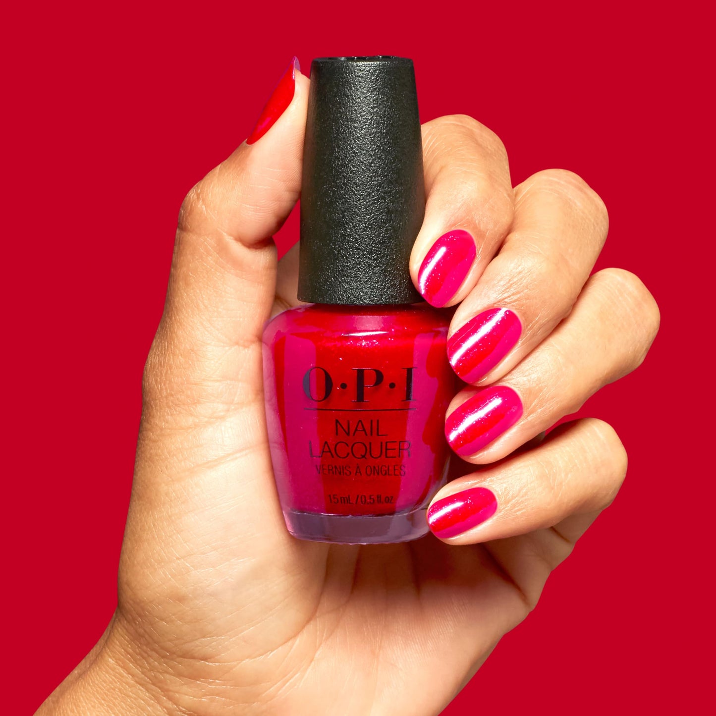 Firebrick OPI Nail Lacquer Big Apple Energy | Semi-Sheer Bright Scarlet Red with Shimmer Chip Resistant Nail Polish | The New OPIcons Collection | Spring 2026