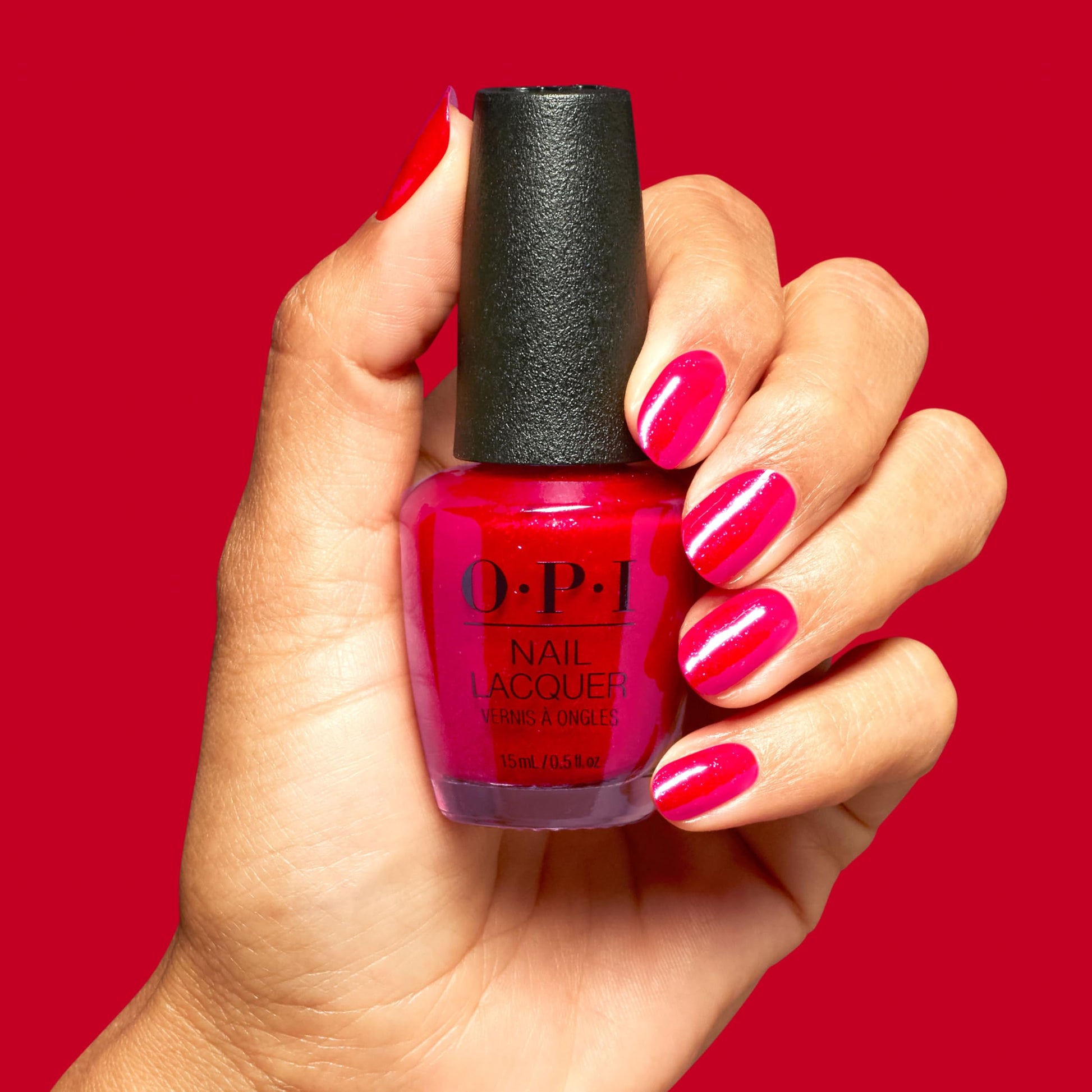 Firebrick OPI Nail Lacquer Big Apple Energy | Semi-Sheer Bright Scarlet Red with Shimmer Chip Resistant Nail Polish | The New OPIcons Collection | Spring 2026