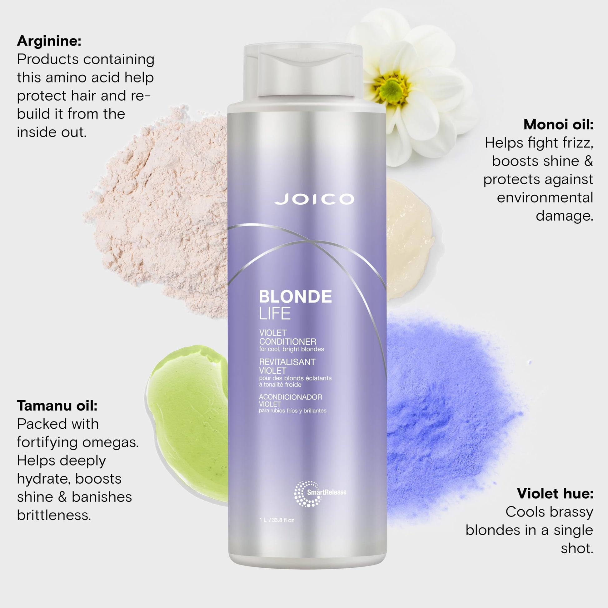 Lavender Joico Blonde Life Violet Conditioner | For Cool & Bright Blonde Hair | Neutralize Brassy Tones | Banish Yellow Tones | Boost Shine | Sulfate Free | With Monoi & Tamanu Oil | 33.8 Fl Oz