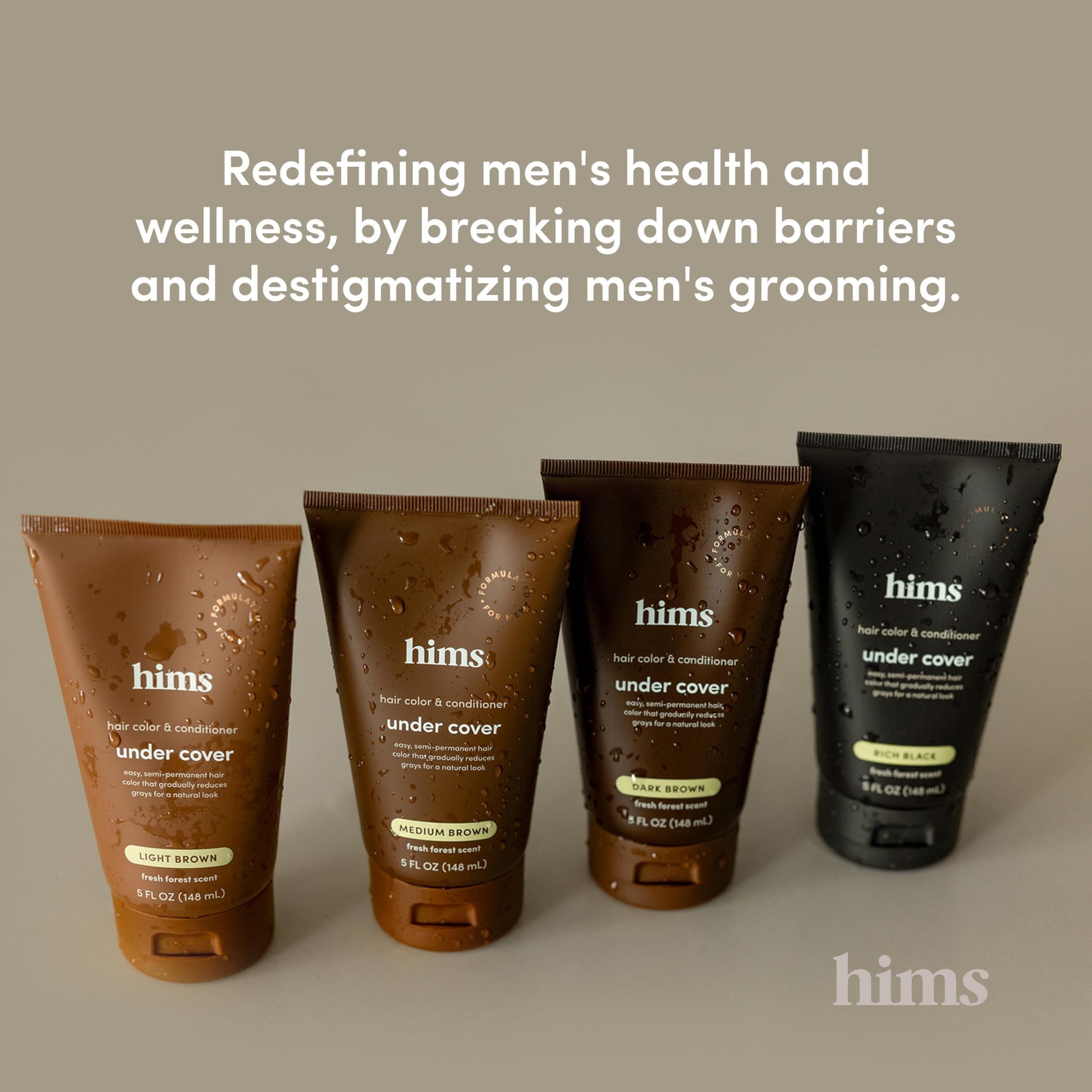 Rosy Brown hims Under Cover Hair Color & Conditioner - With Argan Oil - Semi-Permanent In-Shower Hair Dye - Blends Grays Naturally - Sulfate-Free & Cruelty-Free - Fresh Forest Scent - Dark Brown - 5 Fl Oz