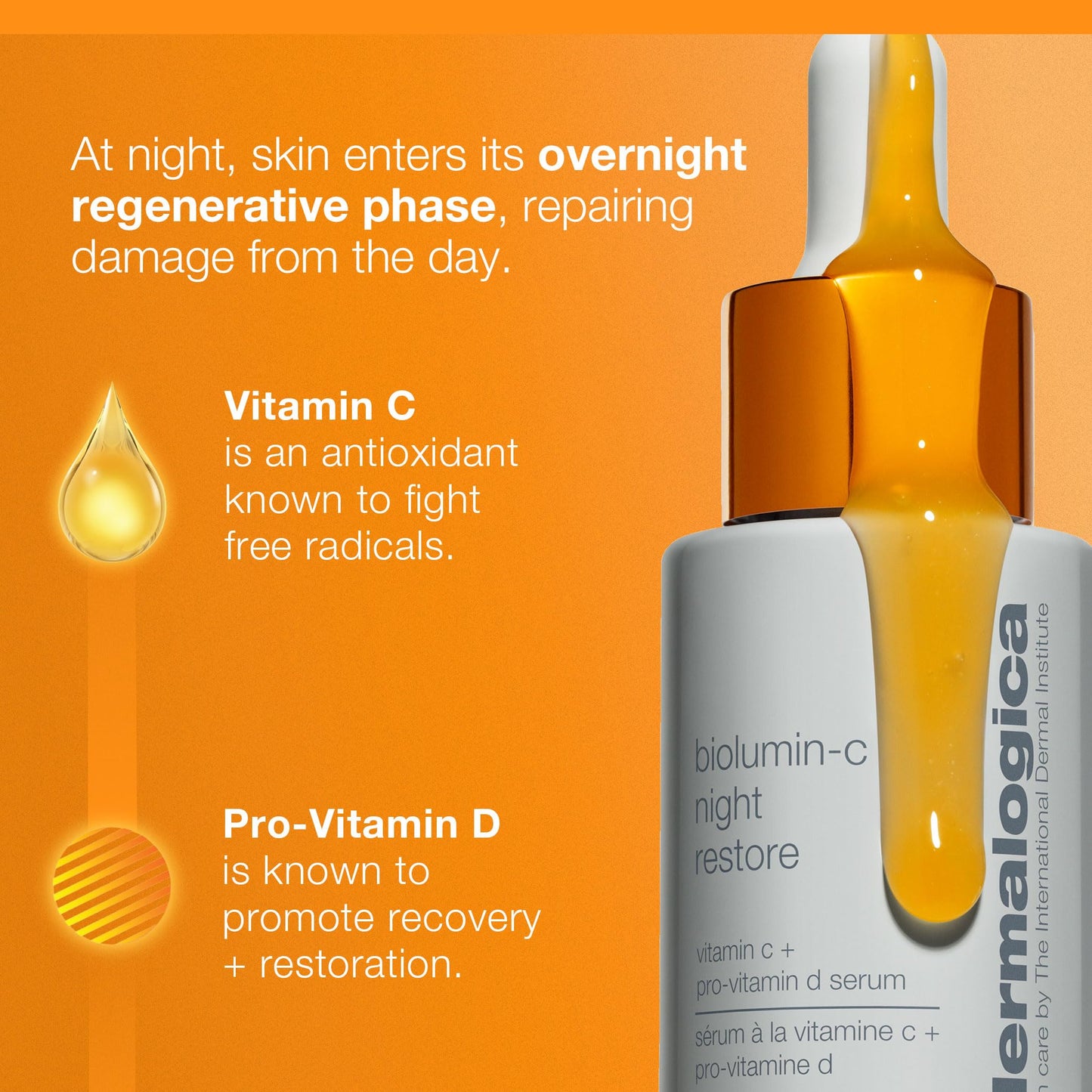 Goldenrod Dermalogica BioLumin-C Night Restore Vitamin C Serum for face, Overnight Skin Hydration and Barrier Repair Serum, 0.85 fl oz
