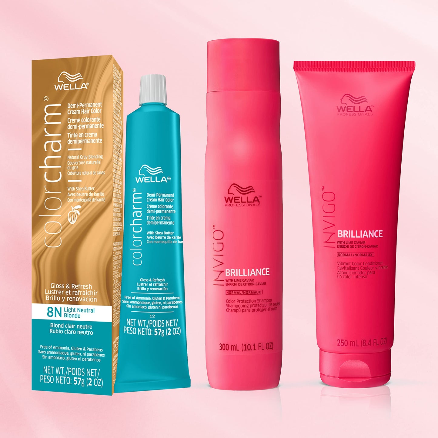 Misty Rose WELLA Color Charm Invigo Brilliance Color Protection Shampoo & Conditioner, For Fine Hair + Demi Permanent Hair Color, 8N Light Neutral Blonde