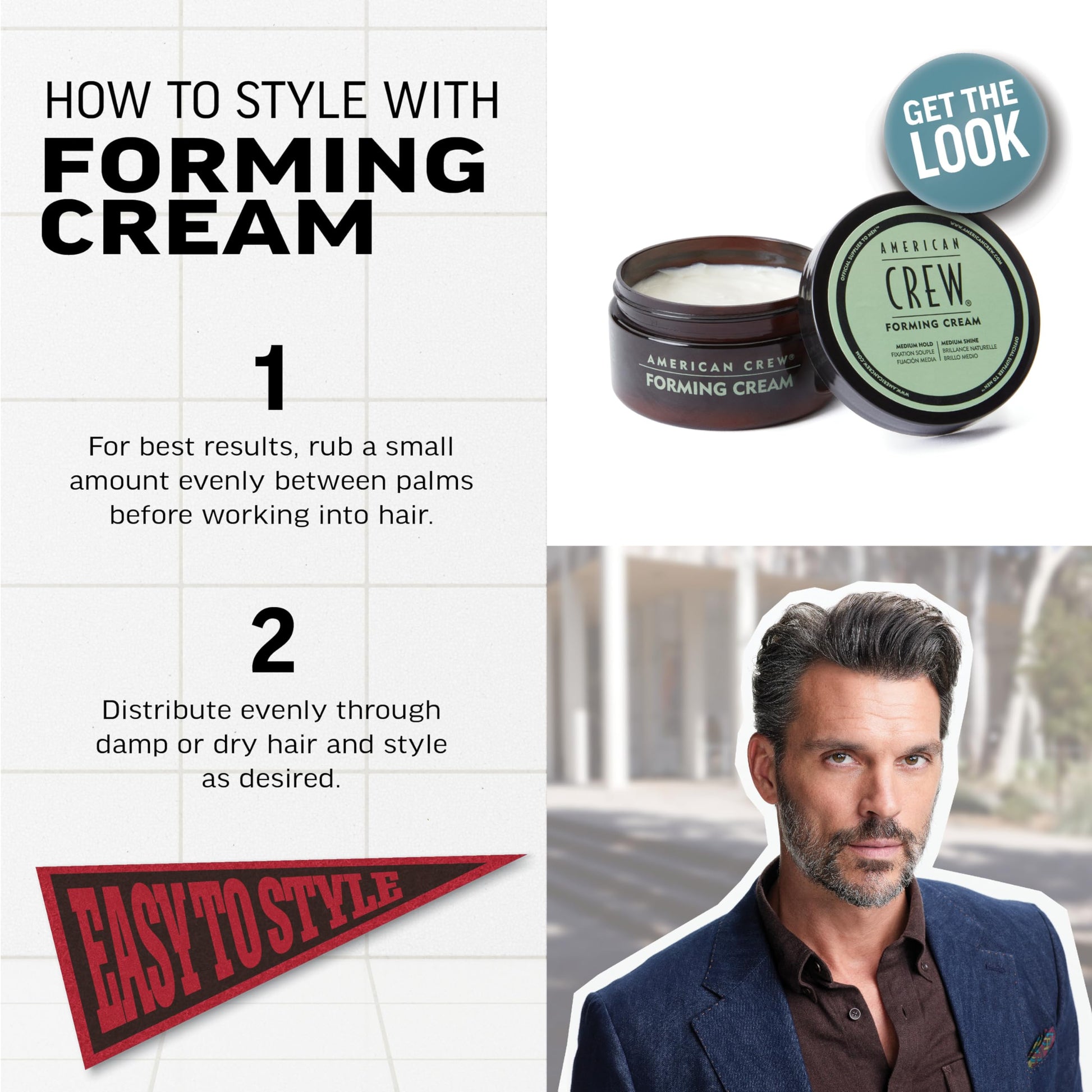 White Smoke American Crew Men's Hair Forming Cream, Like Styling Gel with Medium Hold & Shine, Travel Size, 1.7 oz