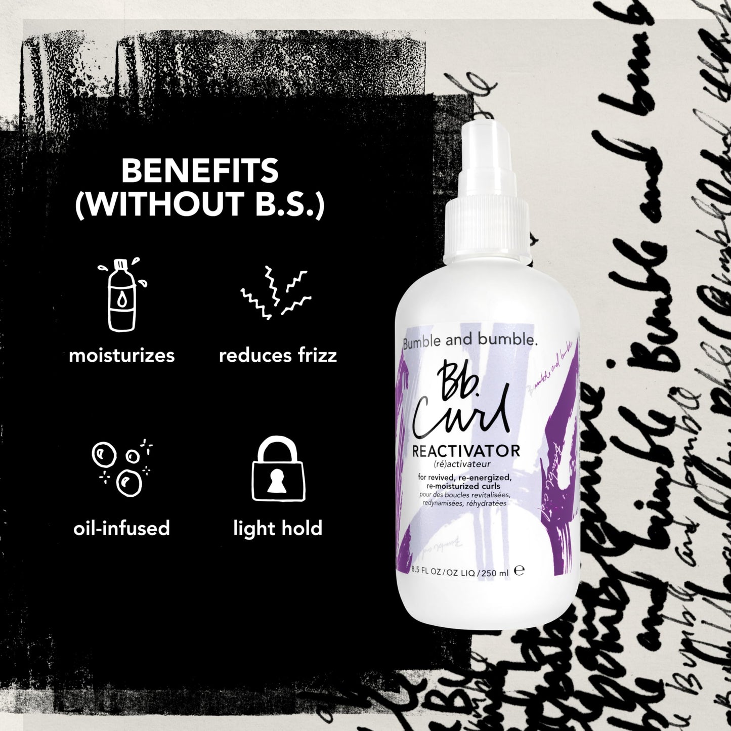 Black Bumble and bumble. Curl Reactivator Hair Mist | For Revived + Re-moisturized Coils, Curls, Waves | Anti Frizz | UV Protection| With Jojoba, Avocado + Coconut Oil |Travel Size, 8.5 Fl Oz