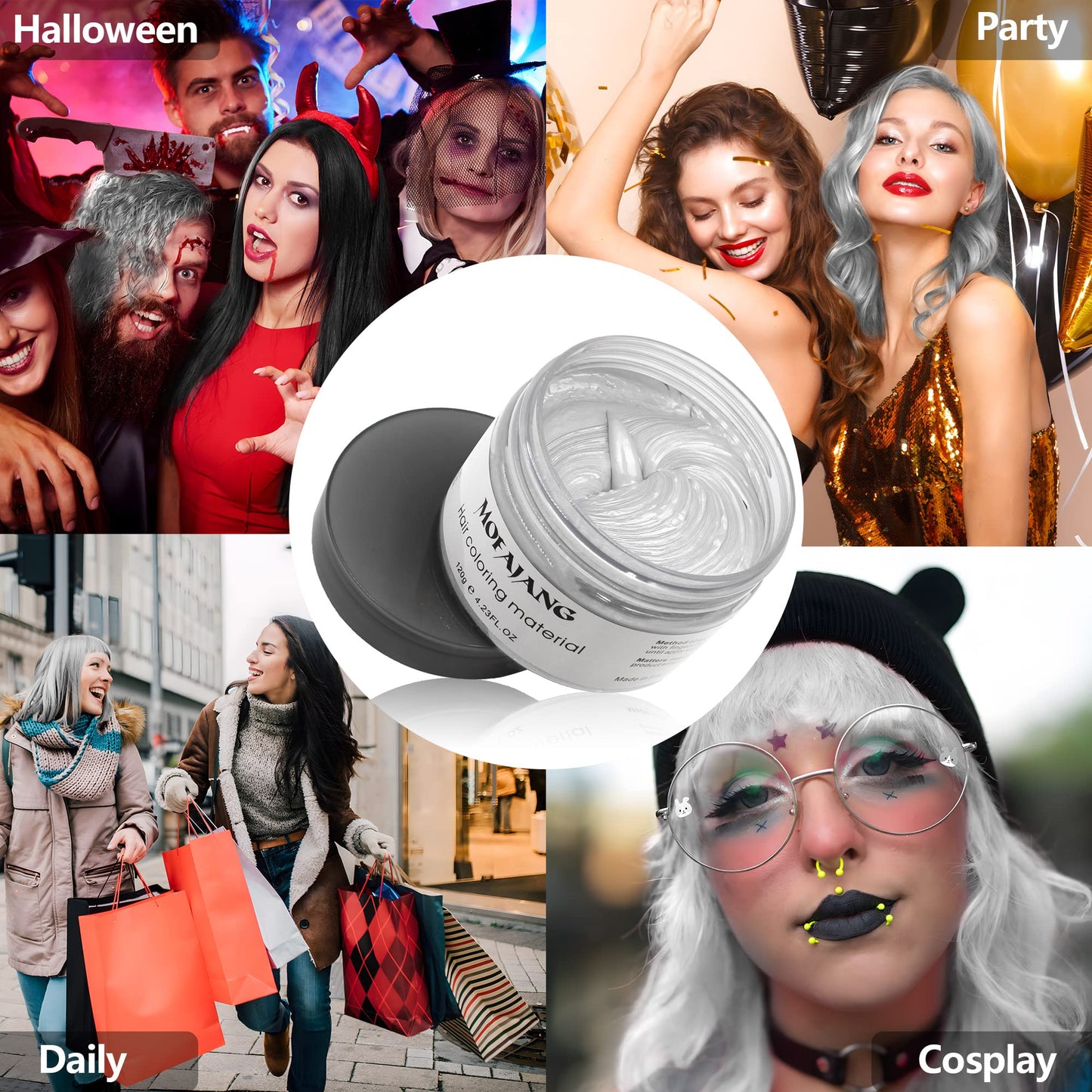 White Smoke Silver Grey Hair Wax Pomades 4.23 oz - Natural Hair Coloring Wax Material Disposable Hair Styling Clays Ash for Cosplay, Party (Silver Grey)