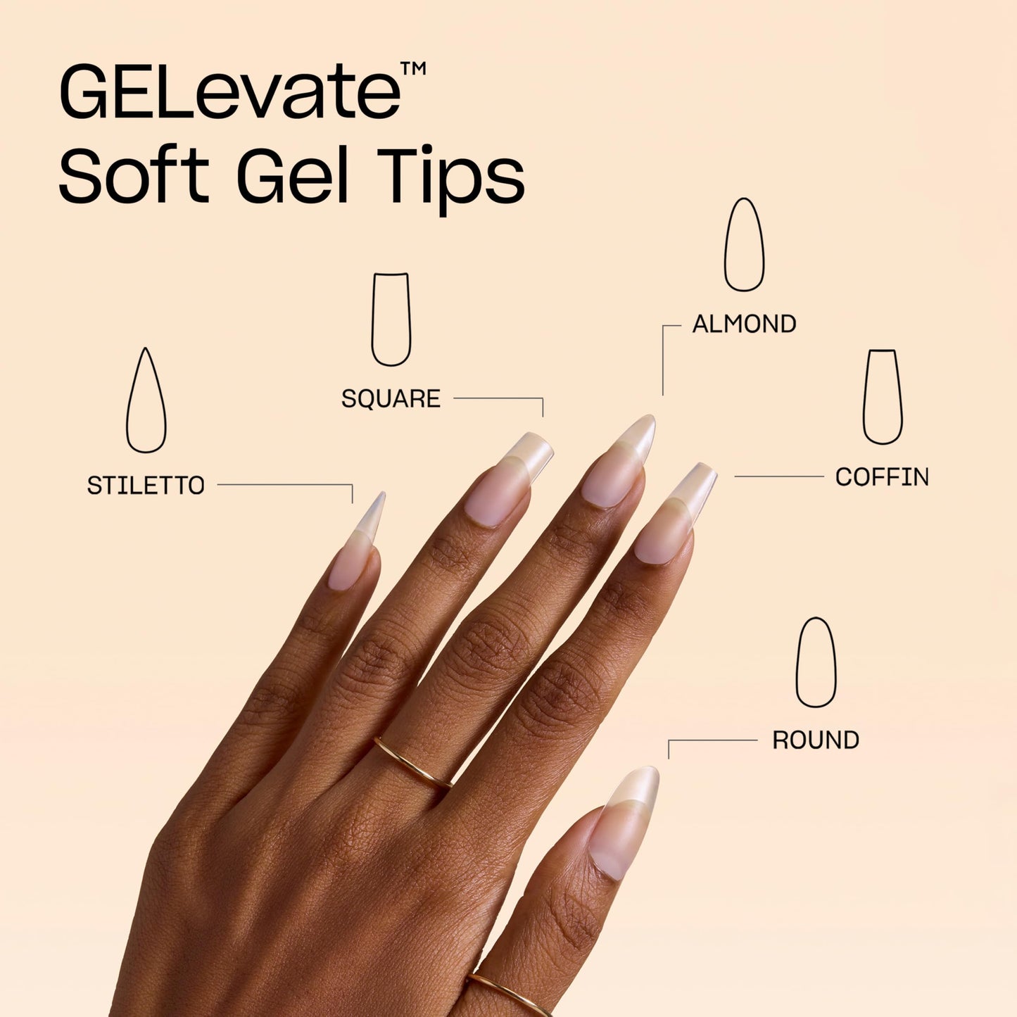 Bisque OPI GELevate Soft Gel, Nail Tips | Almond Shape Extensions | Flexible & Natural Fit | 1 Box with 16 Sizes