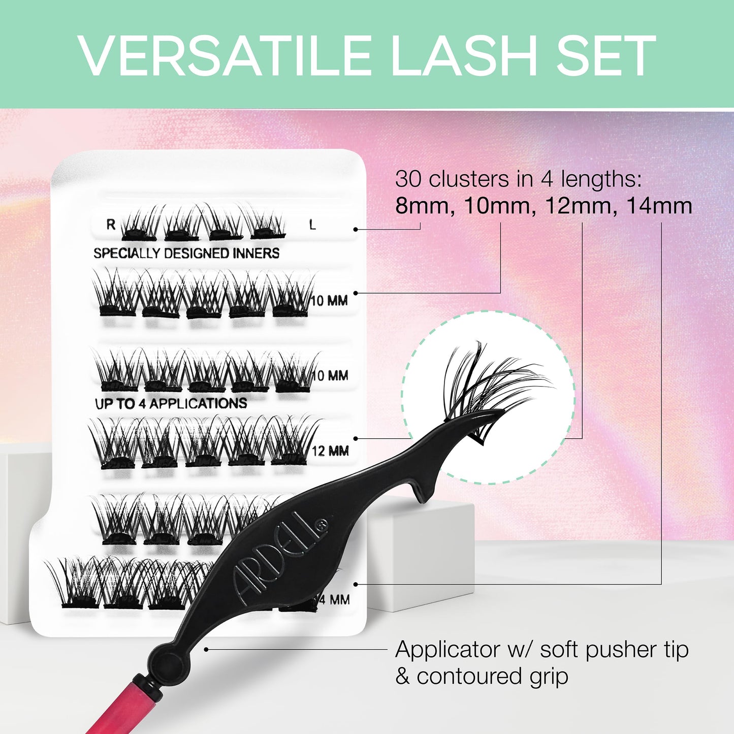 White Smoke Ardell Press On Pre-Glued Eyelash Extension with Applicator - Wispies Natural, Customizable DIY Lash Clusters, Beginner Friendly Individual Lashes, 30 Count