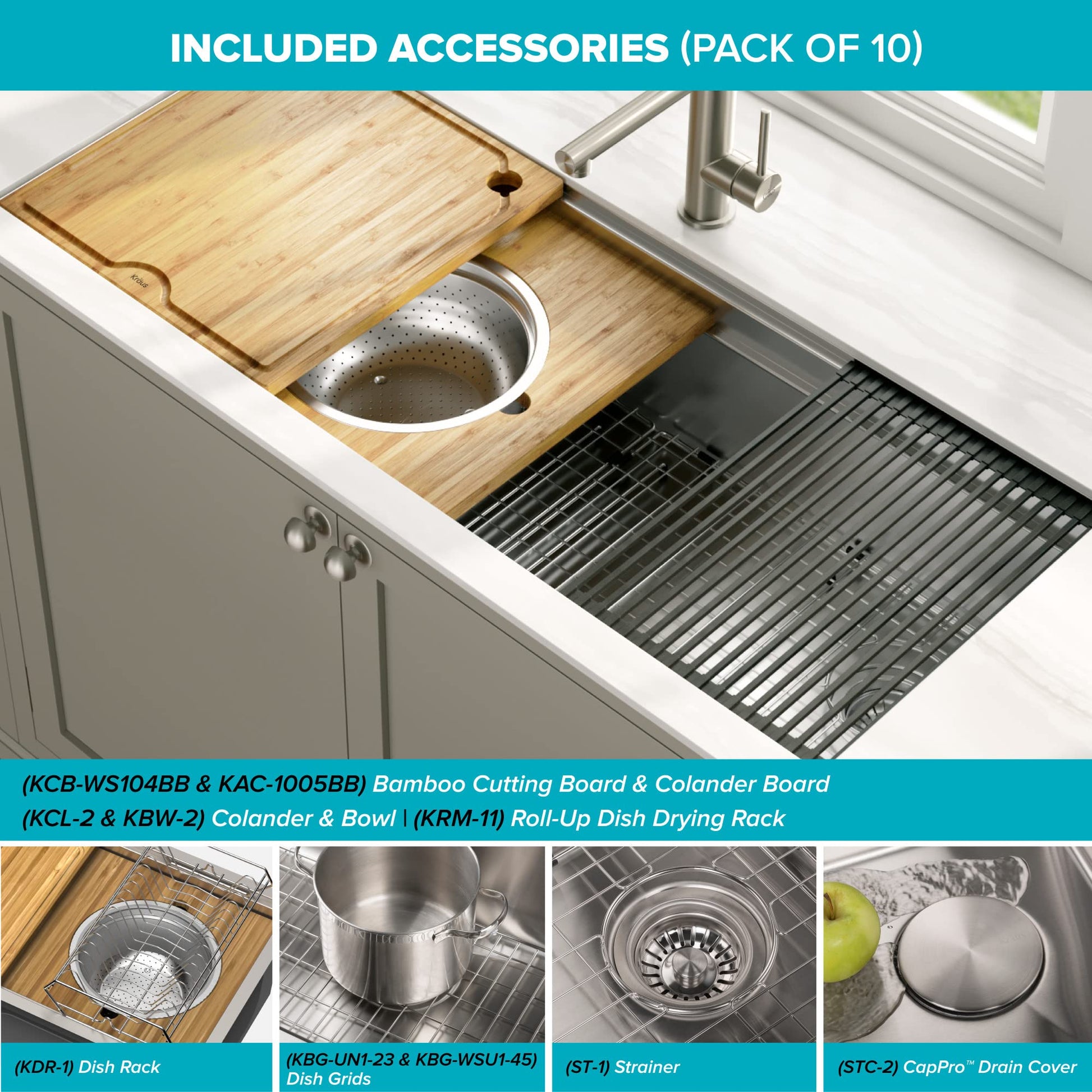 Slate Gray KRAUS Kore Workstation 45-inch Undermount 16 Gauge Stainless Steel Kitchen Sink, Single Bowl Kitchen Sink with Accessories, KWU120-45