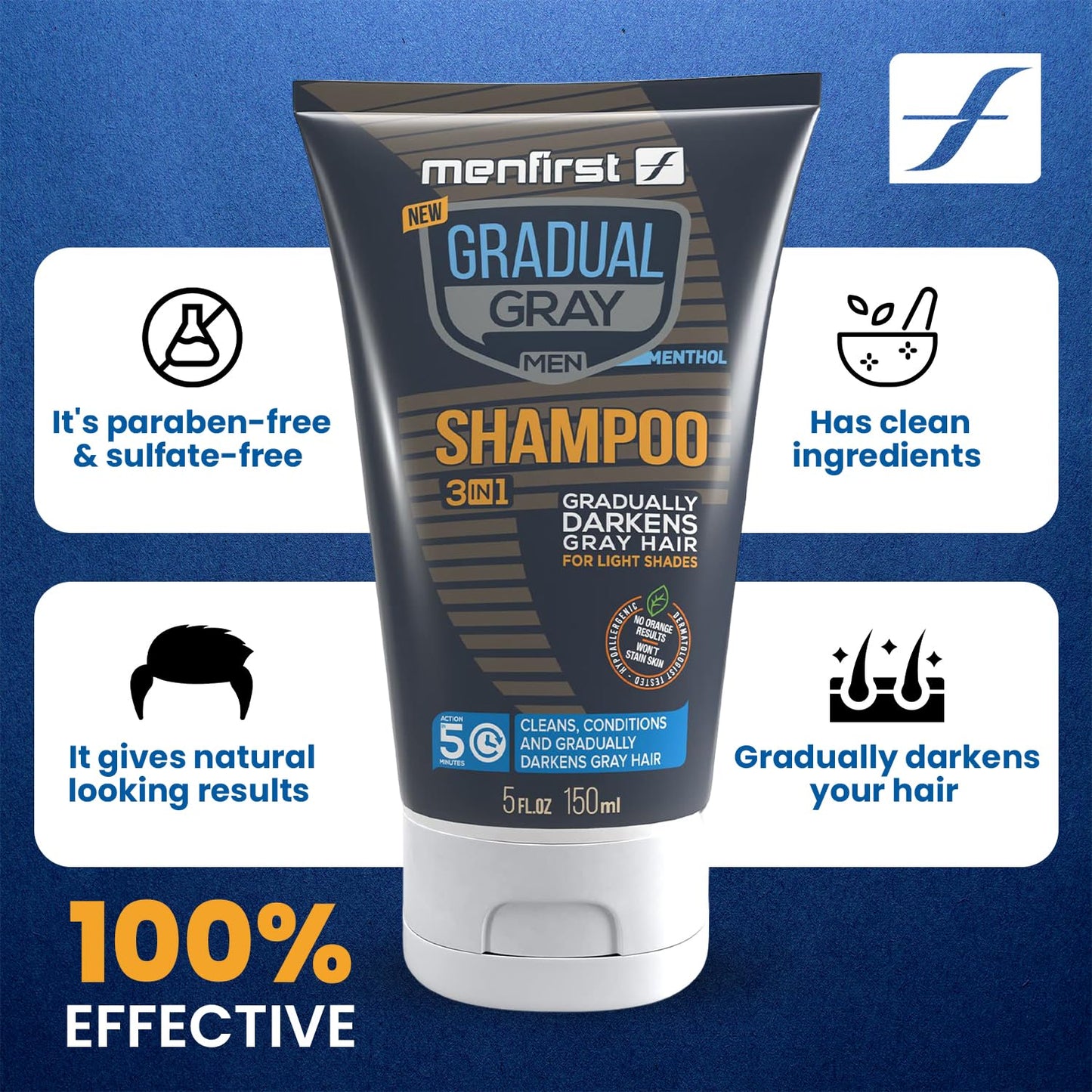 White Smoke MENFIRST Gray Reducing Shampoo for Men – Hair Darkening Shampoo, Anti Grey Hair Color Restoring Treatment, Harsh Chemical-Free - For Light Brown to Blonde Shades – 5 oz