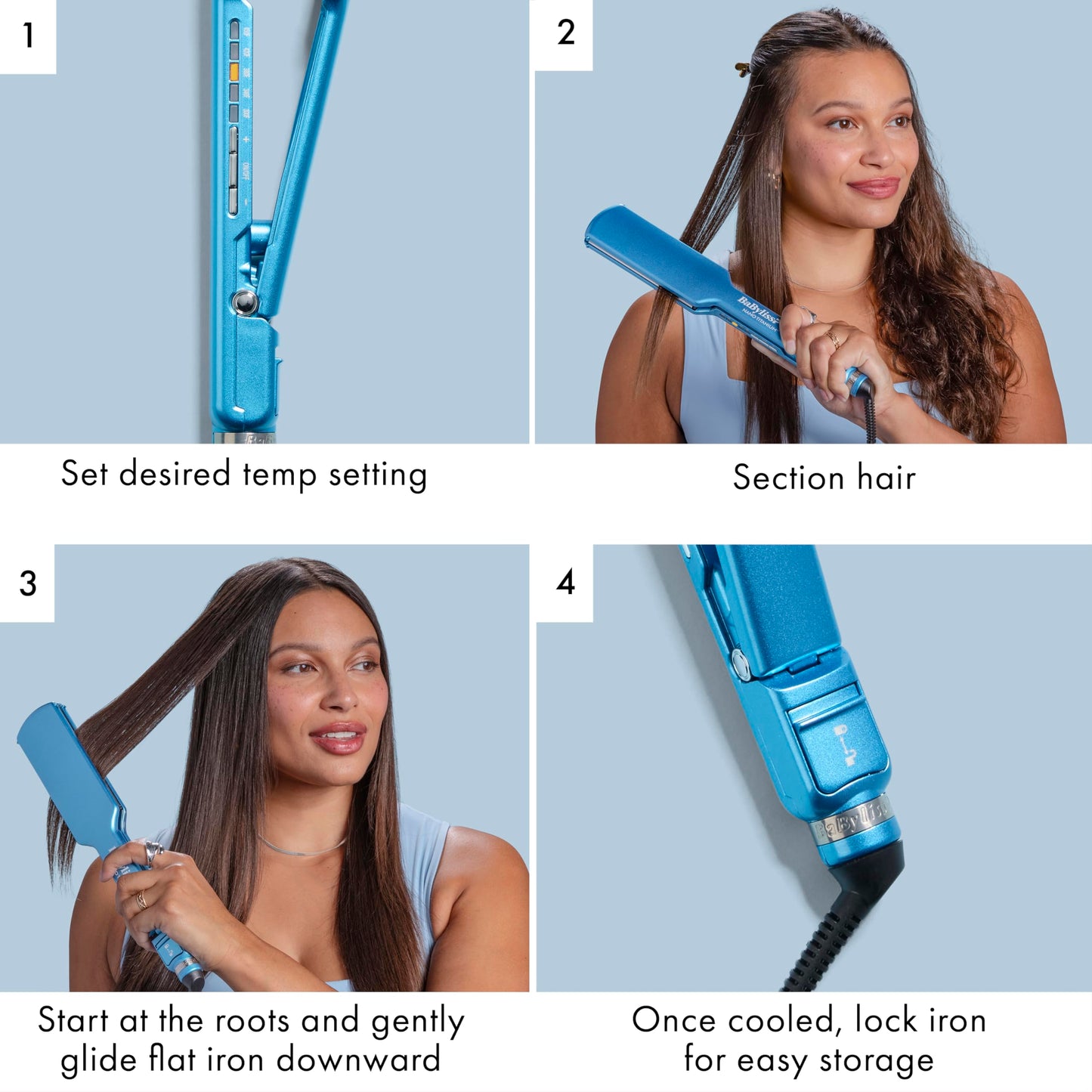 Light Steel Blue BaBylissPRO Flat Iron Hair Straightener, 1 Inch Digital Nano Titanium, Hair Styling Tools & Appliances, BNT4172T