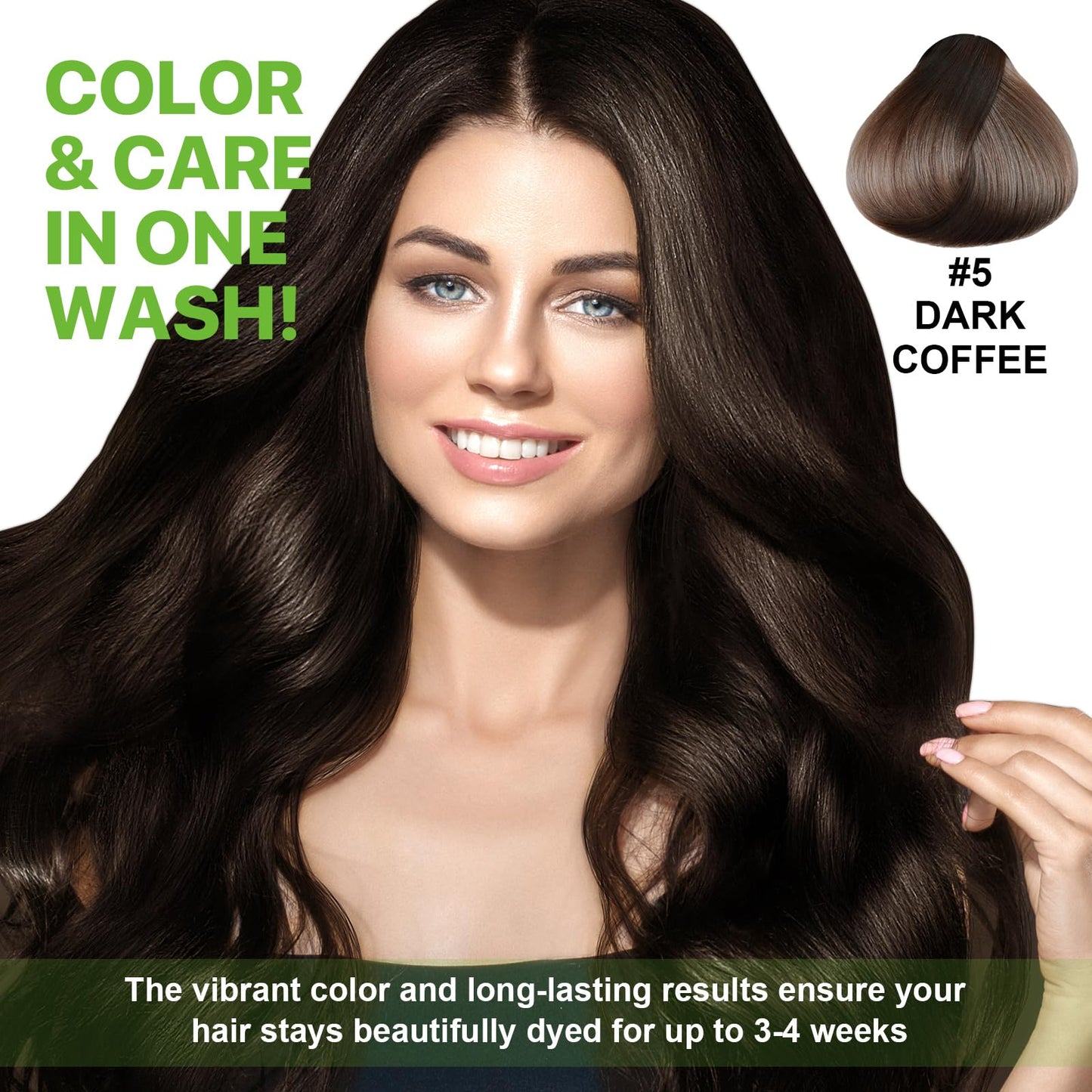 Black Instant Hair Dye Shampoo Dark Coffee, 500ml Color for Gray Coverage, Nature Herbal 3 in 1 for Men and Women, Long Lasting 16.9 Fl Oz