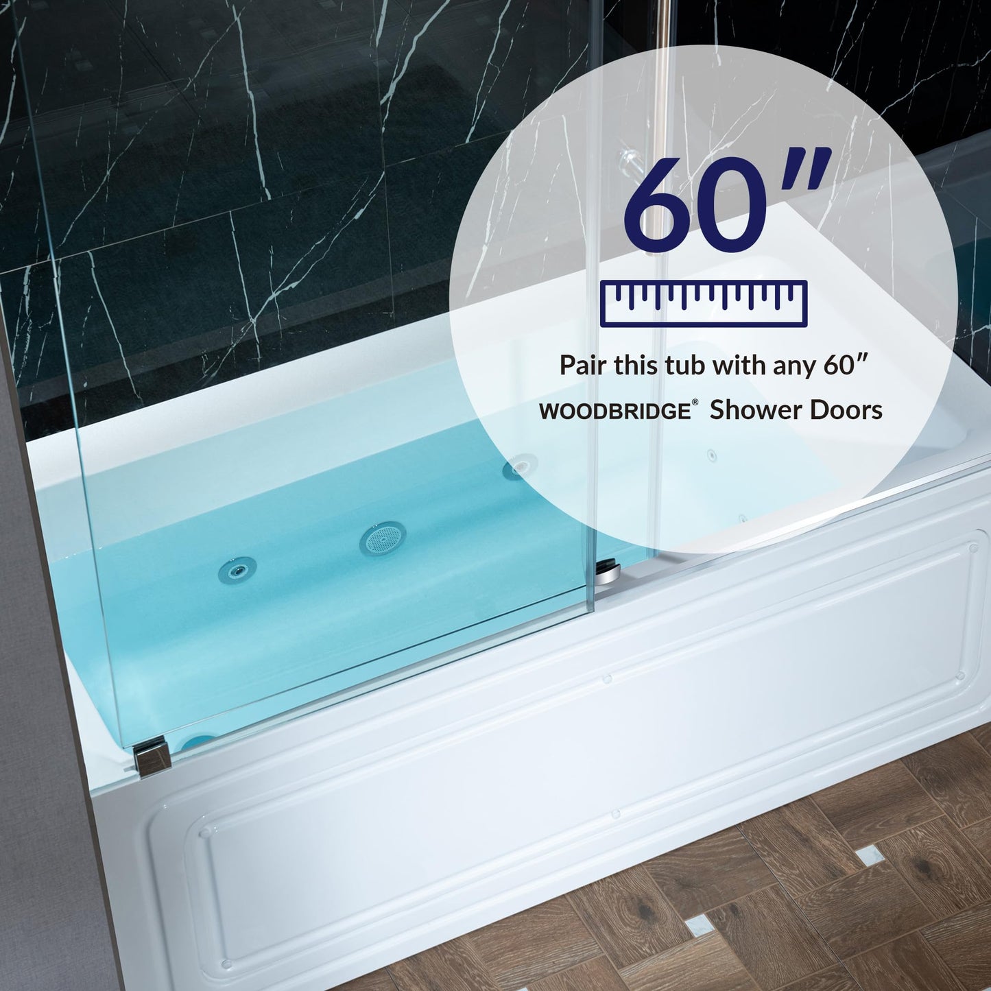 Lavender WOODBRIDGE 60" x 32" Alcove Acrylic Rectangular Whirlpool Heated Jetted Tub in White with Left Drain, Polished Chrome Finish Trim and Drain Kit Included, BS429-L-CH01